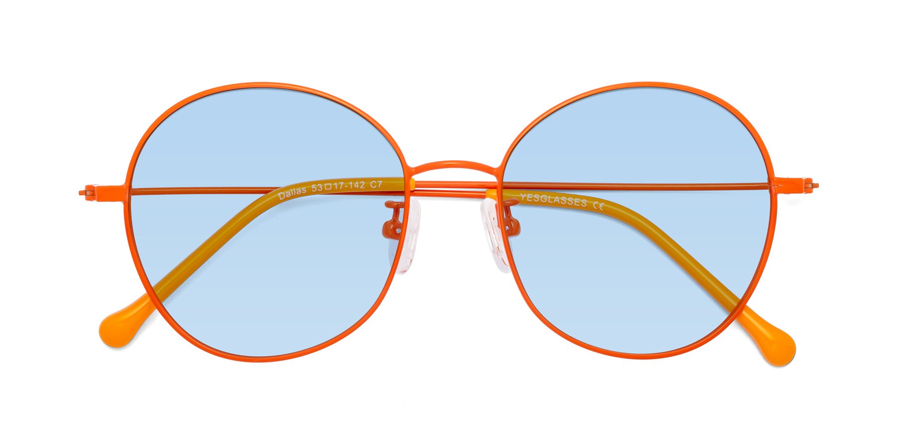 Folded Front of Dallas in Orange with Light Blue Tinted Lenses