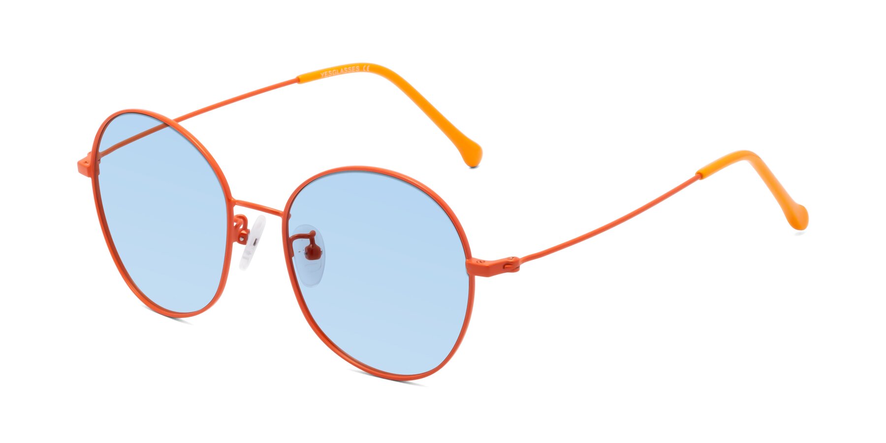 Angle of Dallas in Orange with Light Blue Tinted Lenses