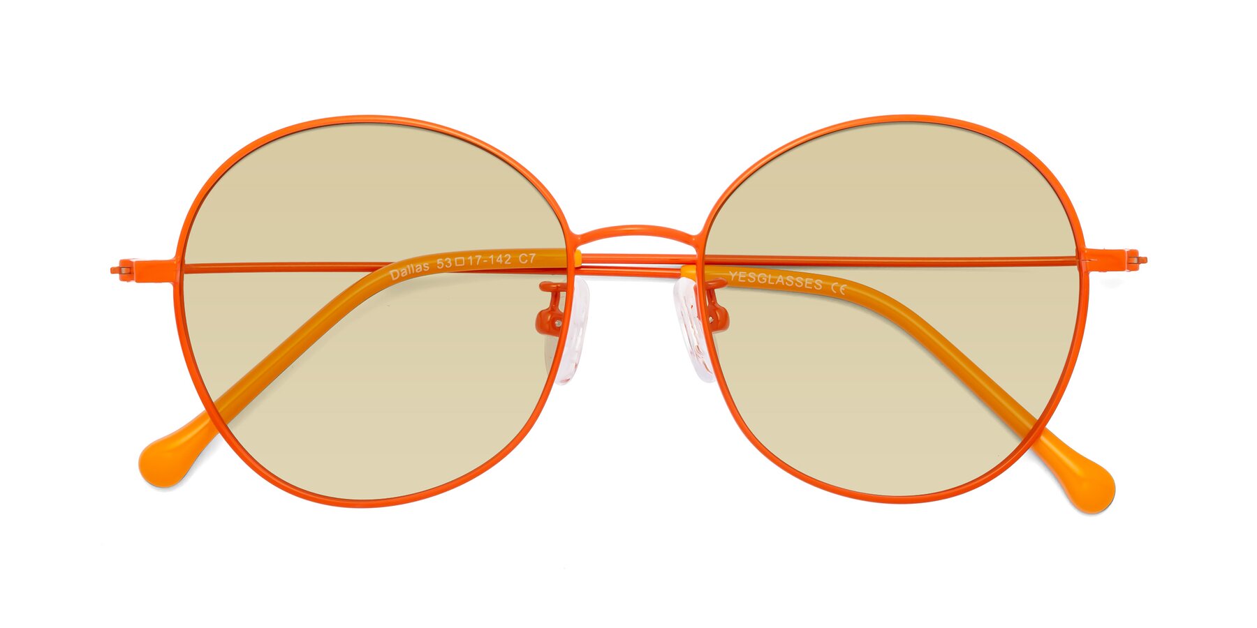 Folded Front of Dallas in Orange with Light Champagne Tinted Lenses