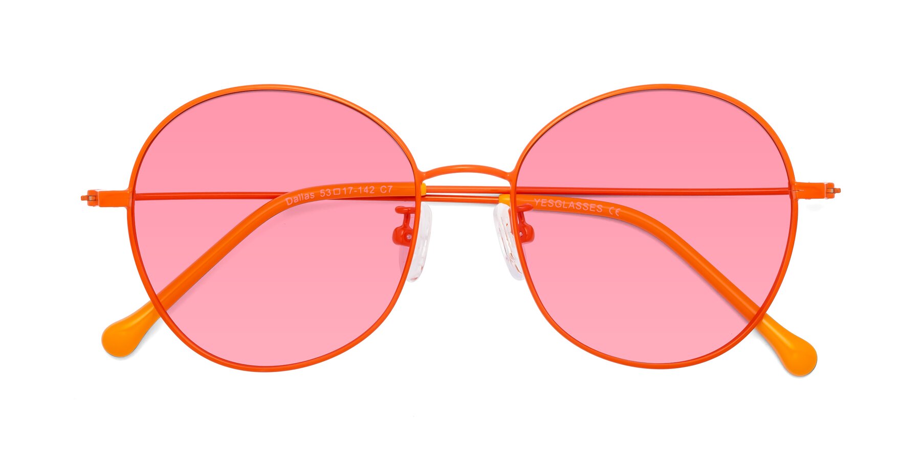 Folded Front of Dallas in Orange with Pink Tinted Lenses