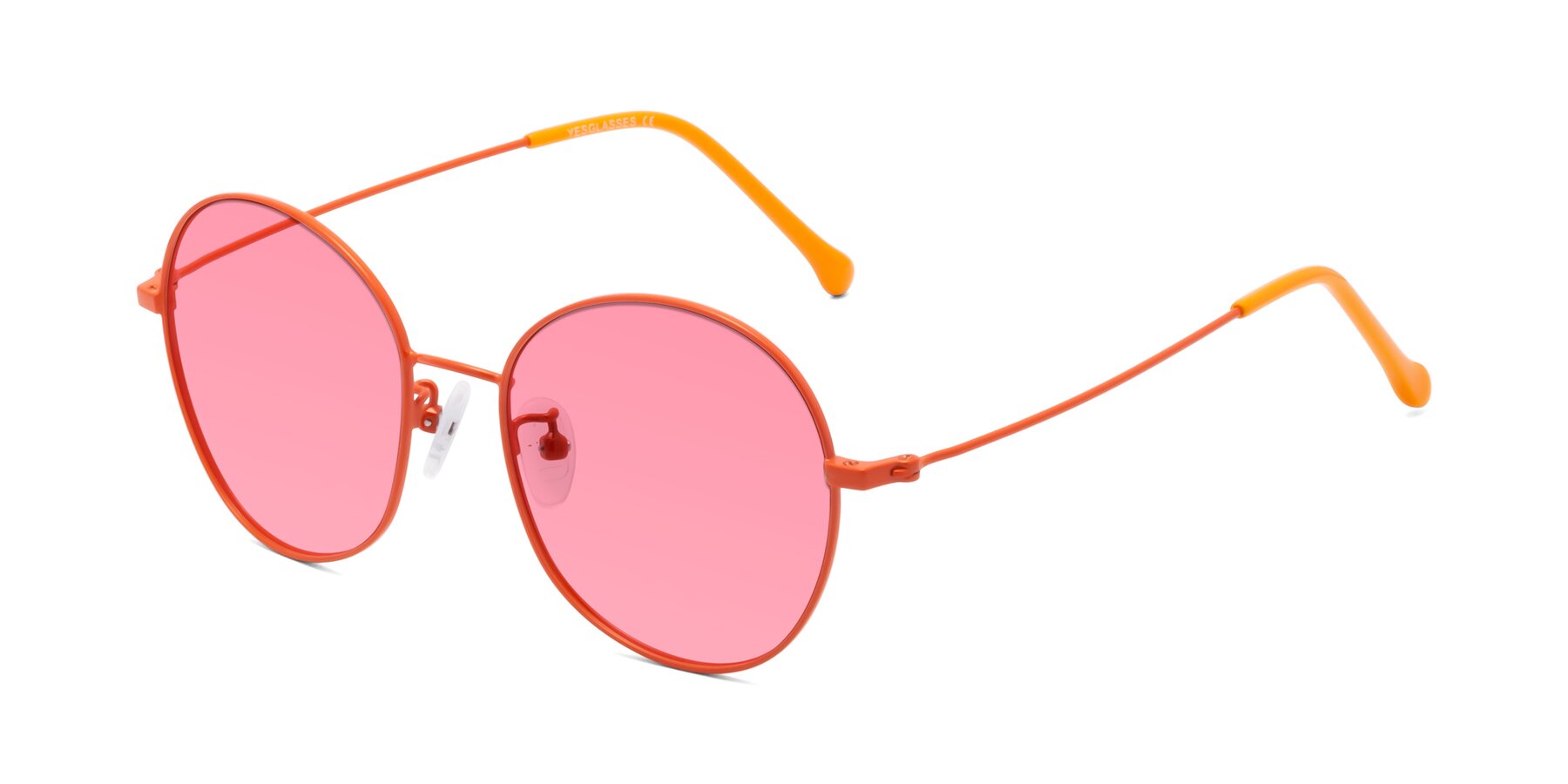 Angle of Dallas in Orange with Pink Tinted Lenses