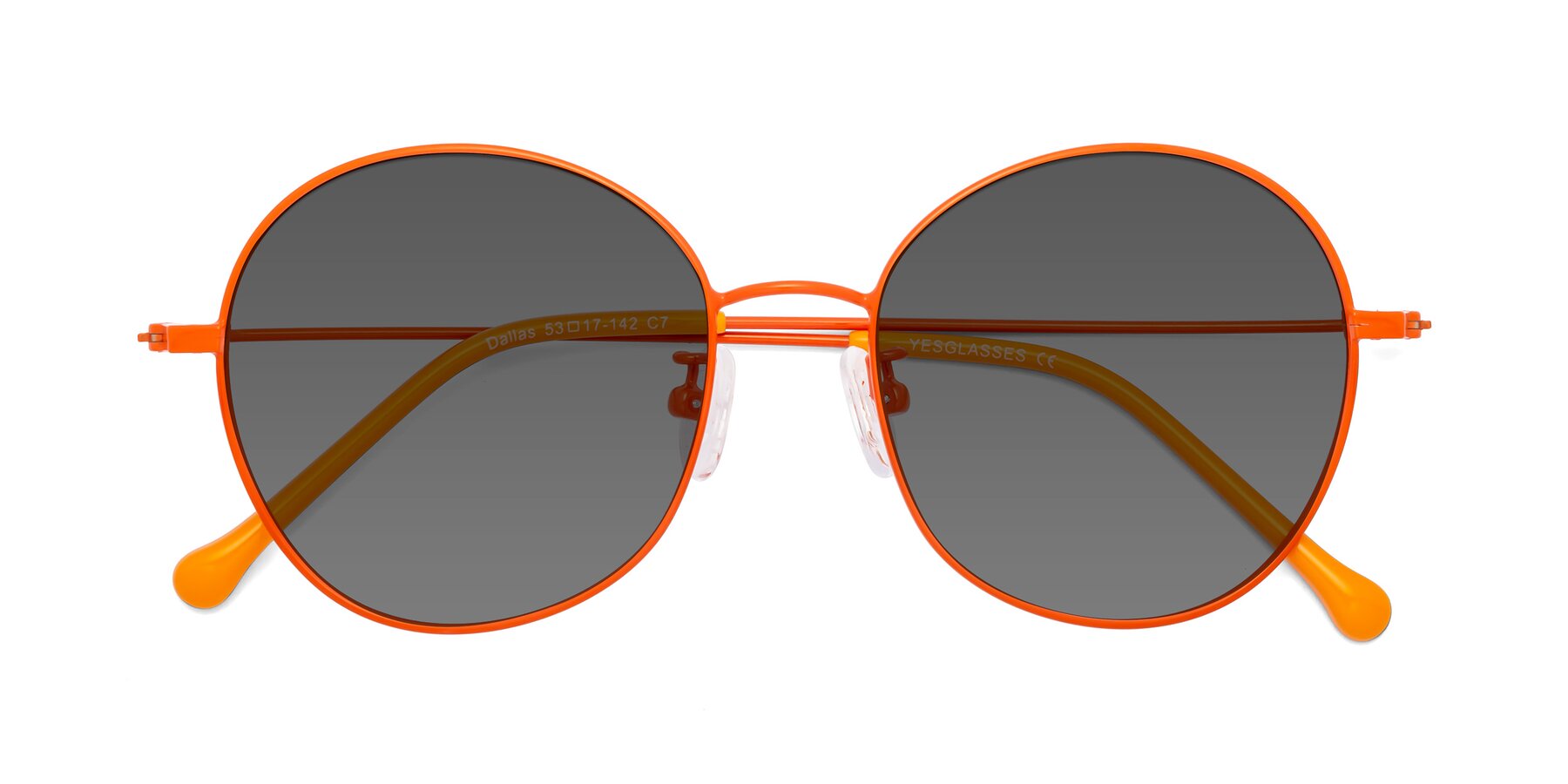 Folded Front of Dallas in Orange with Medium Gray Tinted Lenses