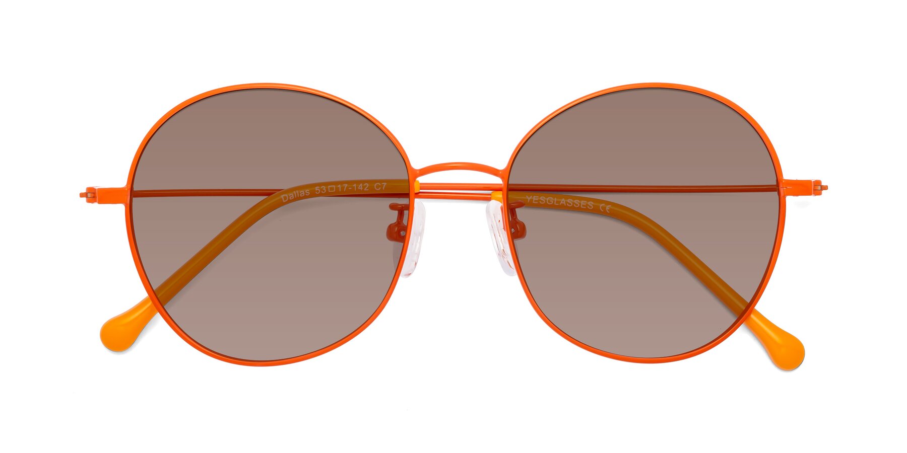 Folded Front of Dallas in Orange with Medium Brown Tinted Lenses
