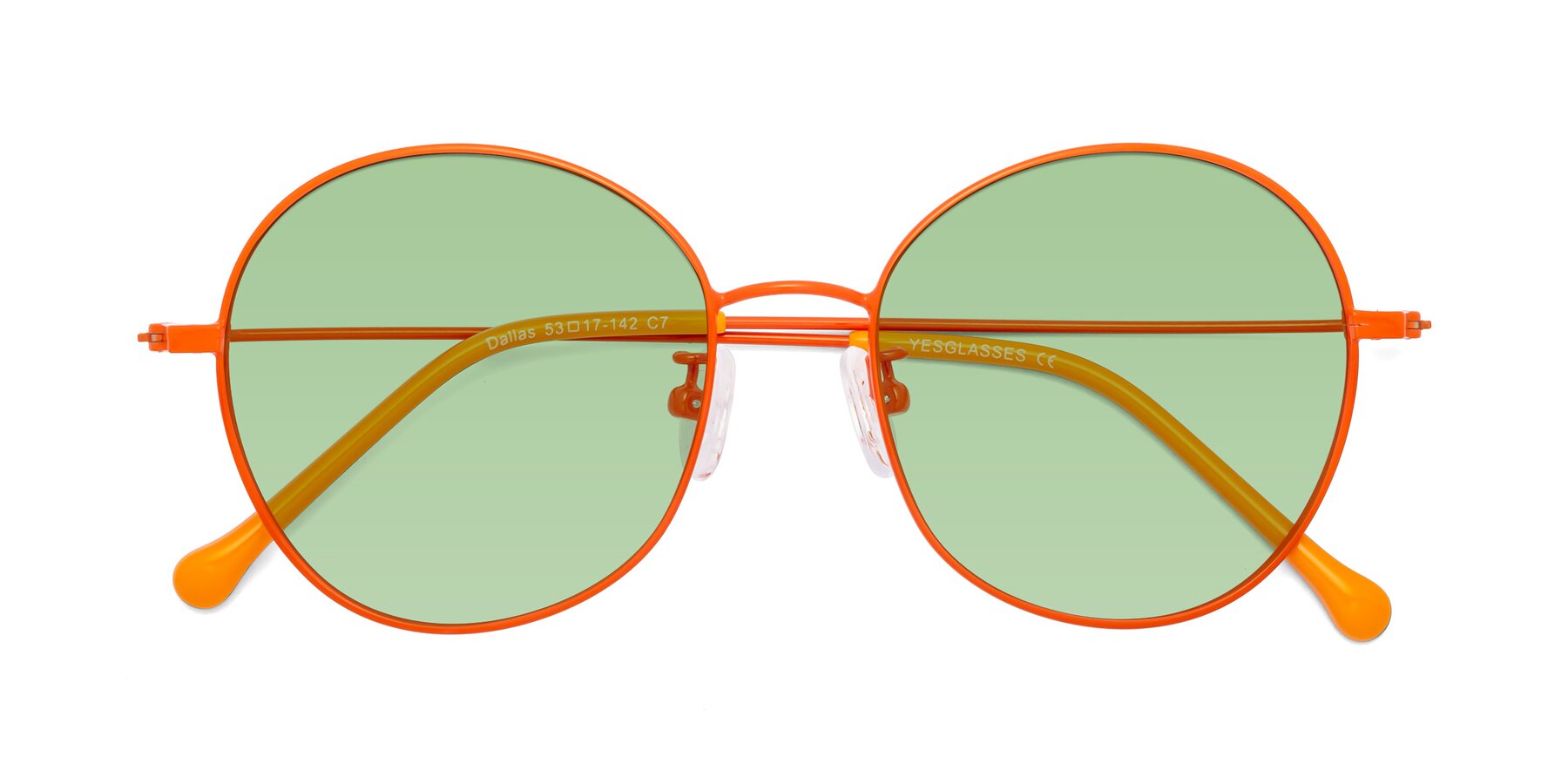 Folded Front of Dallas in Orange with Medium Green Tinted Lenses