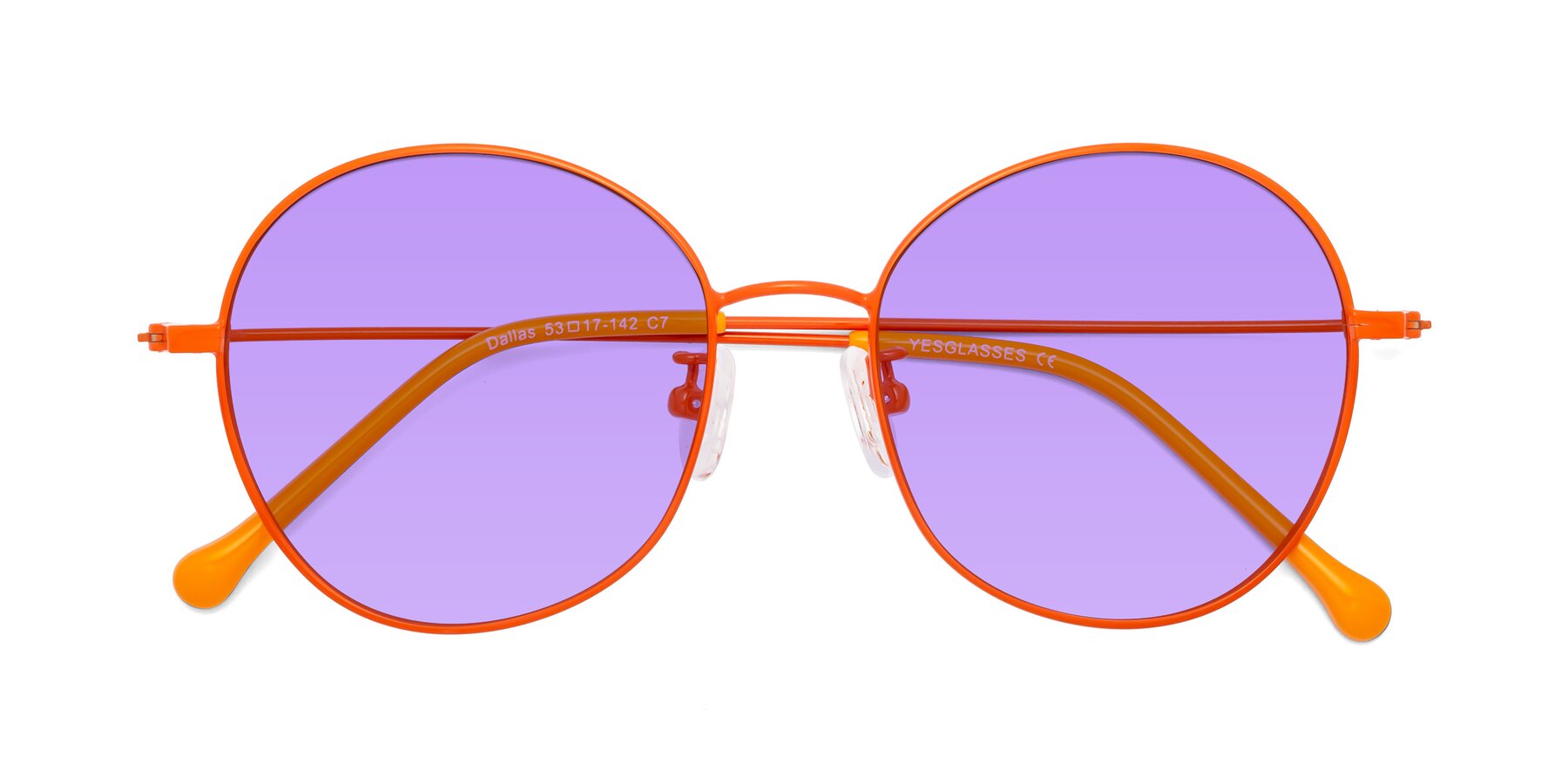 Folded Front of Dallas in Orange with Medium Purple Tinted Lenses