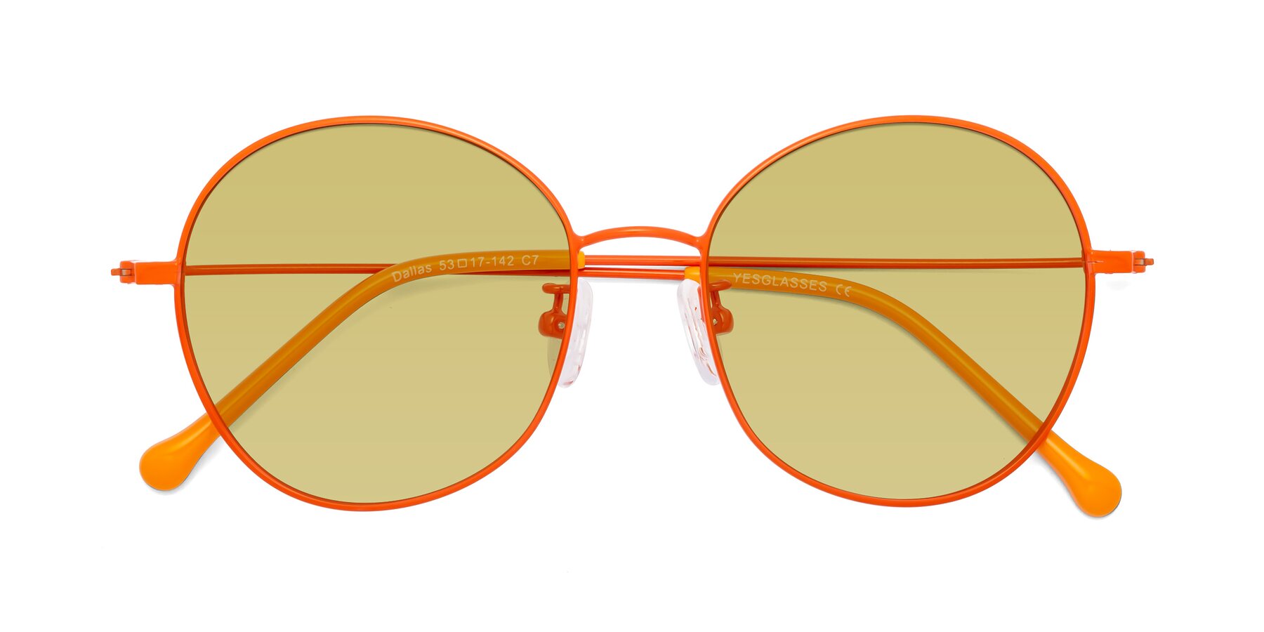 Folded Front of Dallas in Orange with Medium Champagne Tinted Lenses