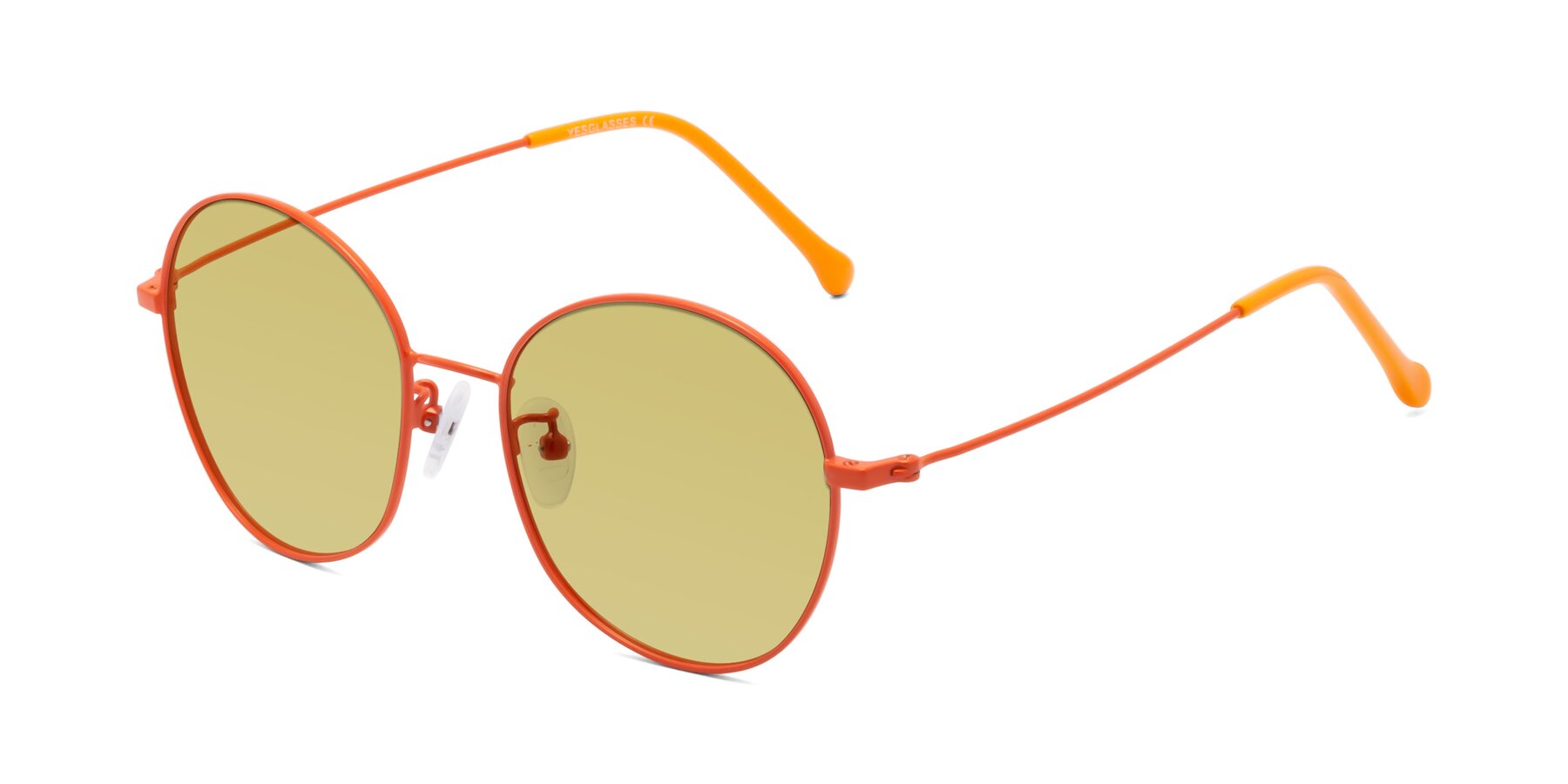 Angle of Dallas in Orange with Medium Champagne Tinted Lenses