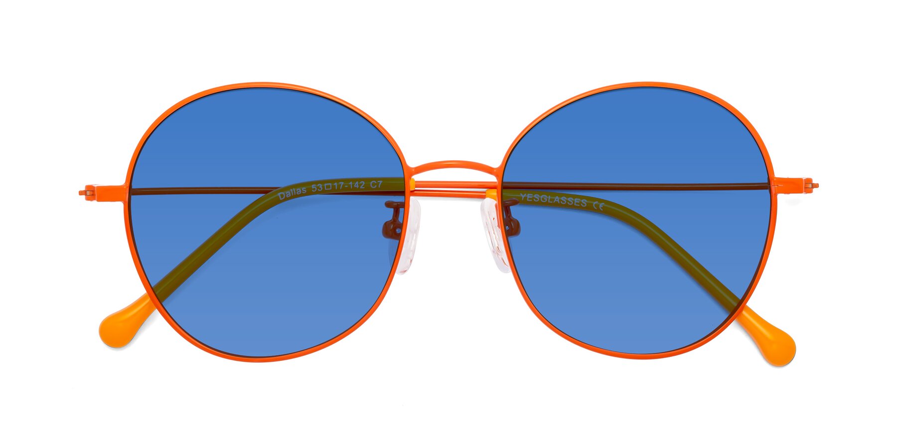 Folded Front of Dallas in Orange with Blue Tinted Lenses