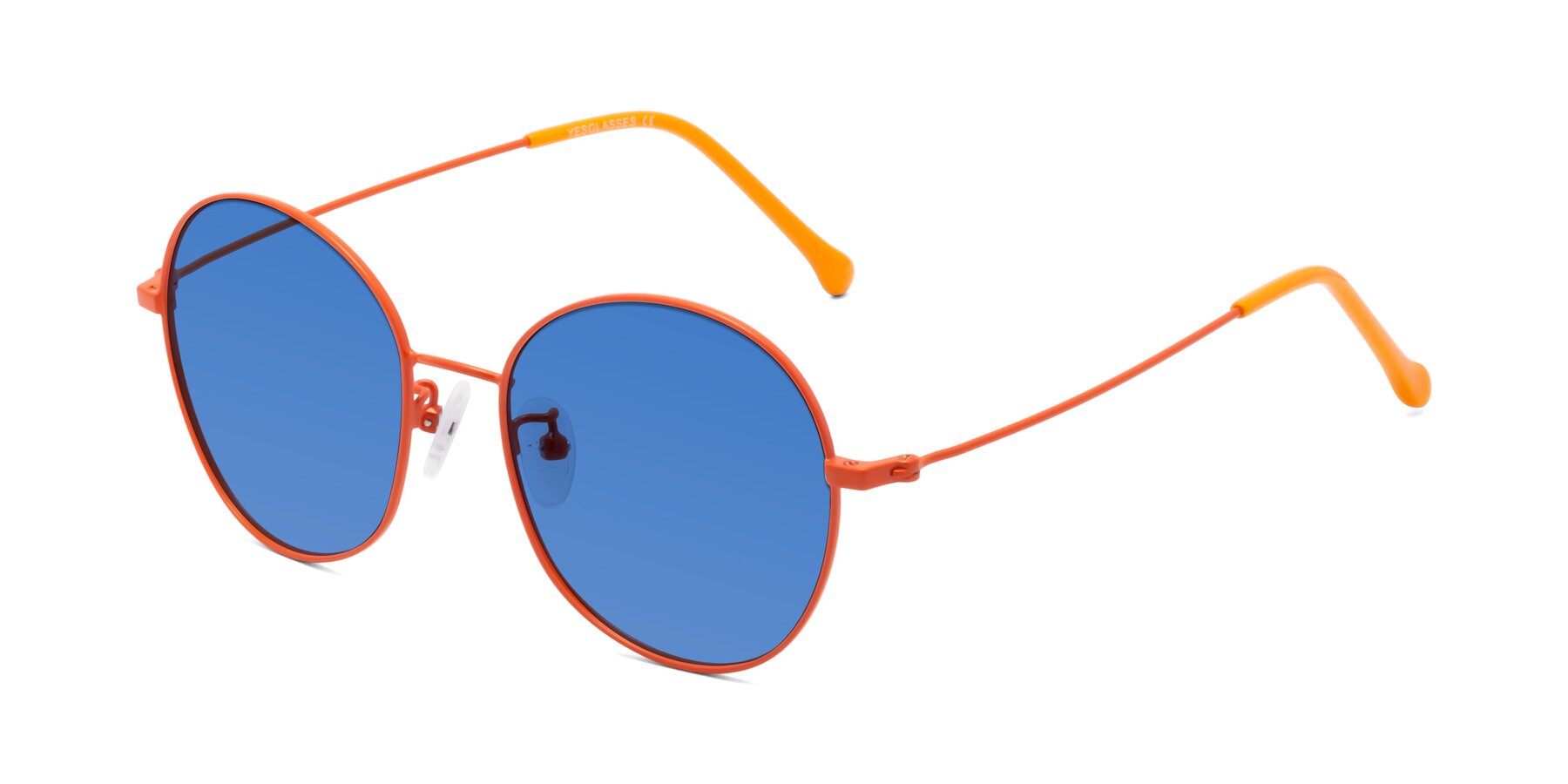 Angle of Dallas in Orange with Blue Tinted Lenses