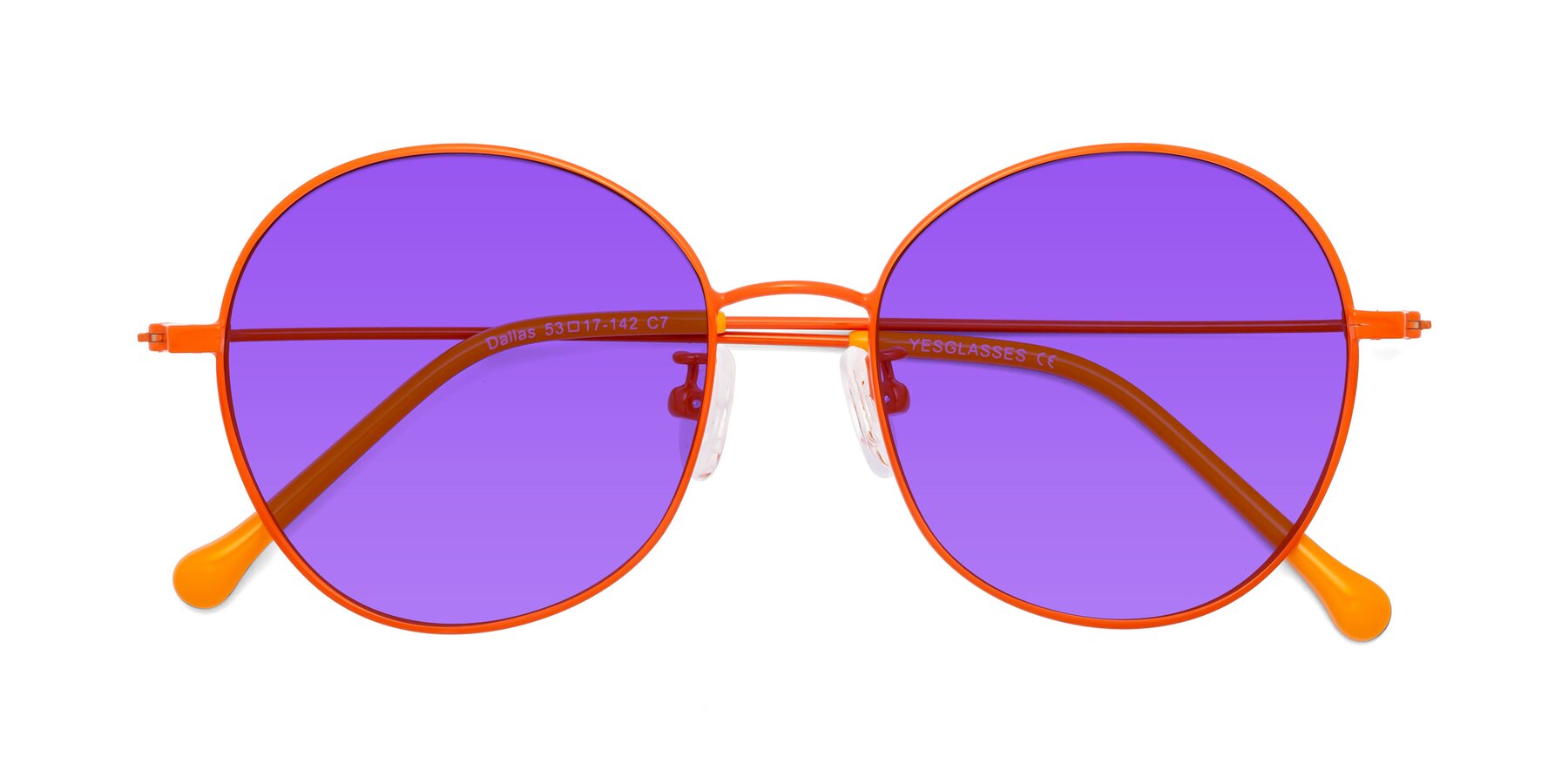 Folded Front of Dallas in Orange with Purple Tinted Lenses