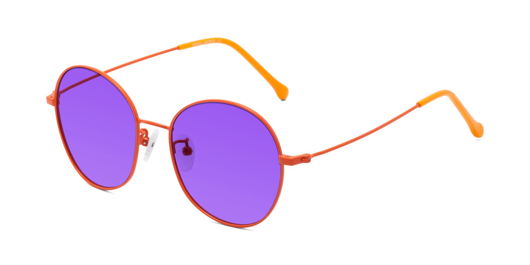 Angle of Dallas in Orange with Purple Tinted Lenses