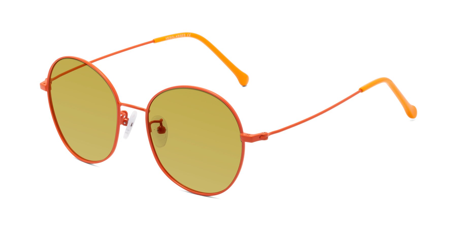 Angle of Dallas in Orange with Champagne Tinted Lenses