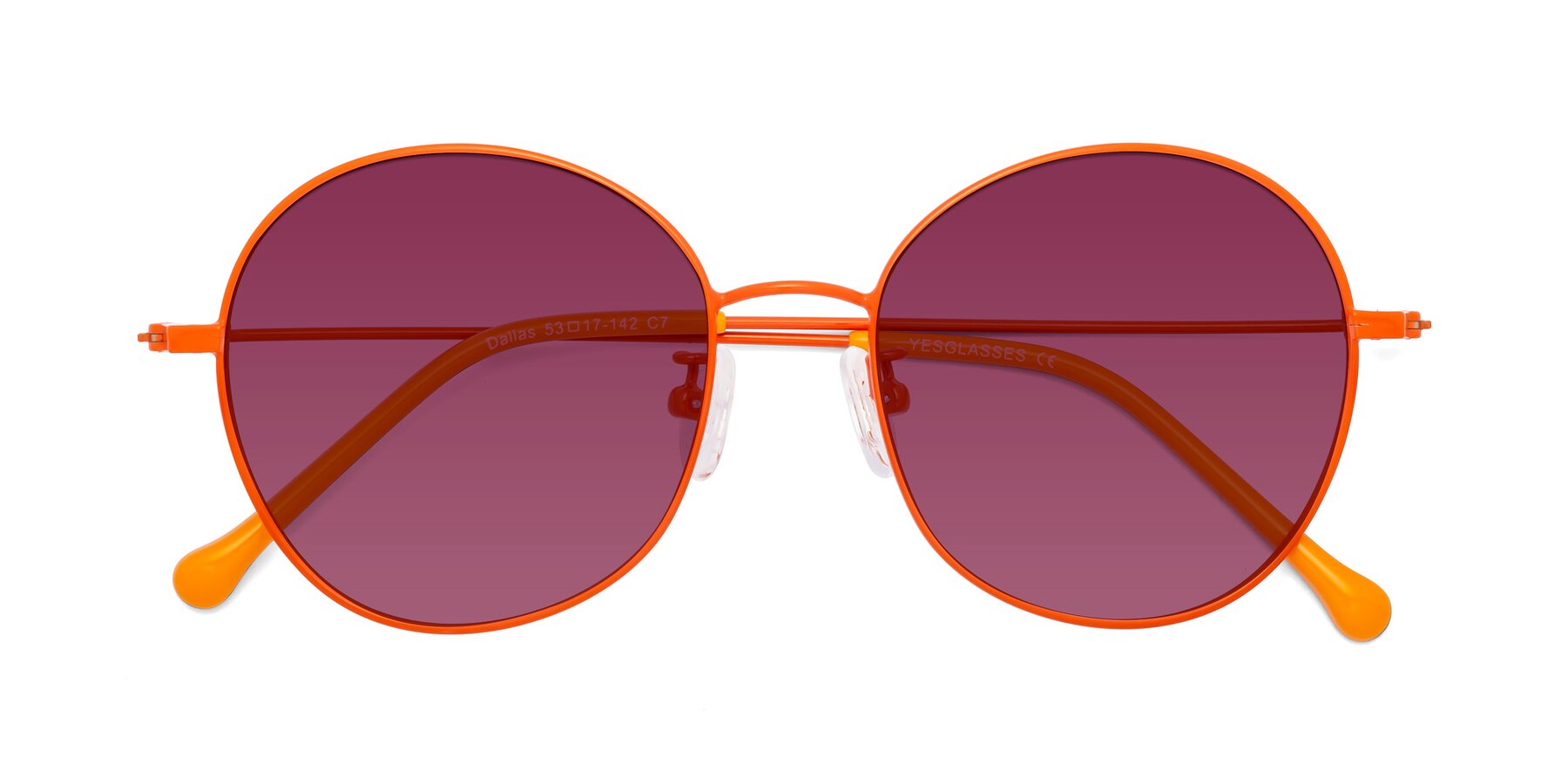 Folded Front of Dallas in Orange with Wine Tinted Lenses