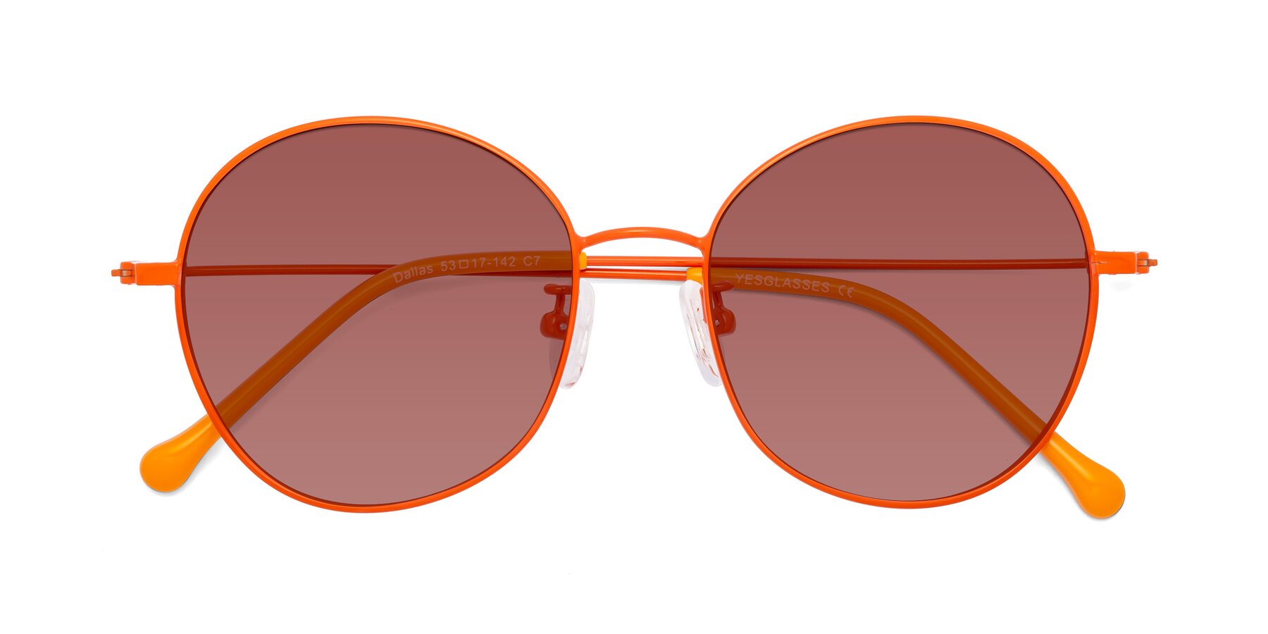 Folded Front of Dallas in Orange with Garnet Tinted Lenses