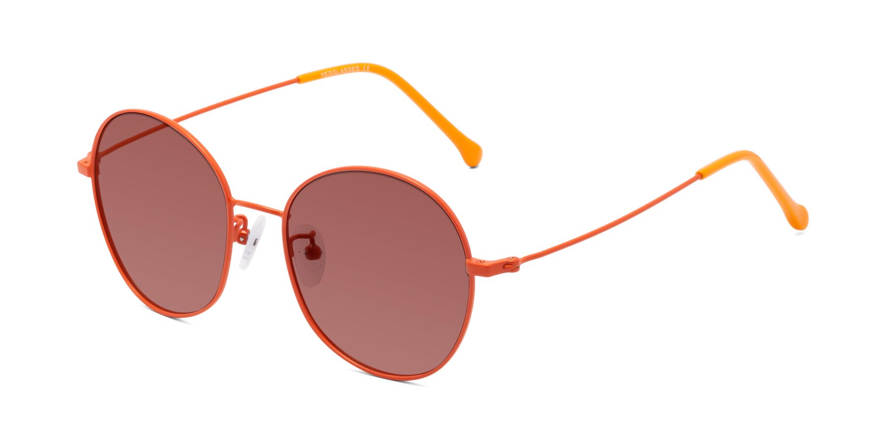 Angle of Dallas in Orange with Garnet Tinted Lenses