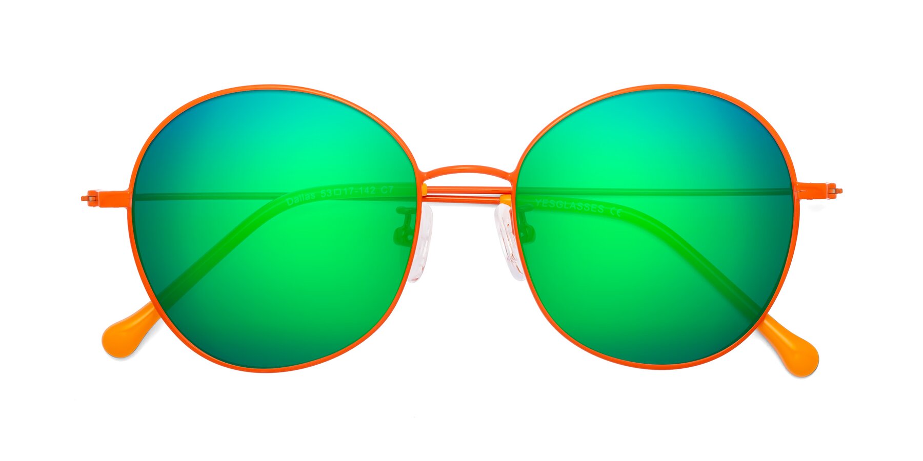 Folded Front of Dallas in Orange with Green Mirrored Lenses