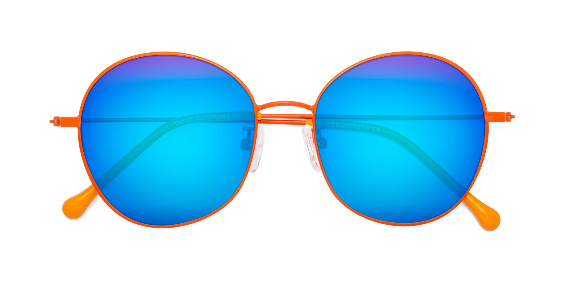 Folded Front of Dallas in Orange with Blue Mirrored Lenses