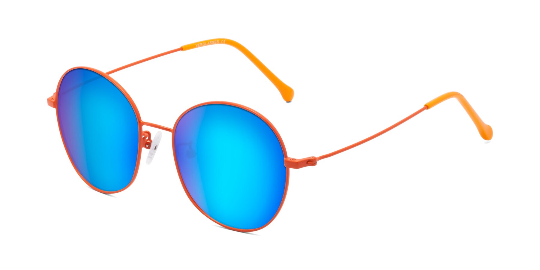 Angle of Dallas in Orange with Blue Mirrored Lenses