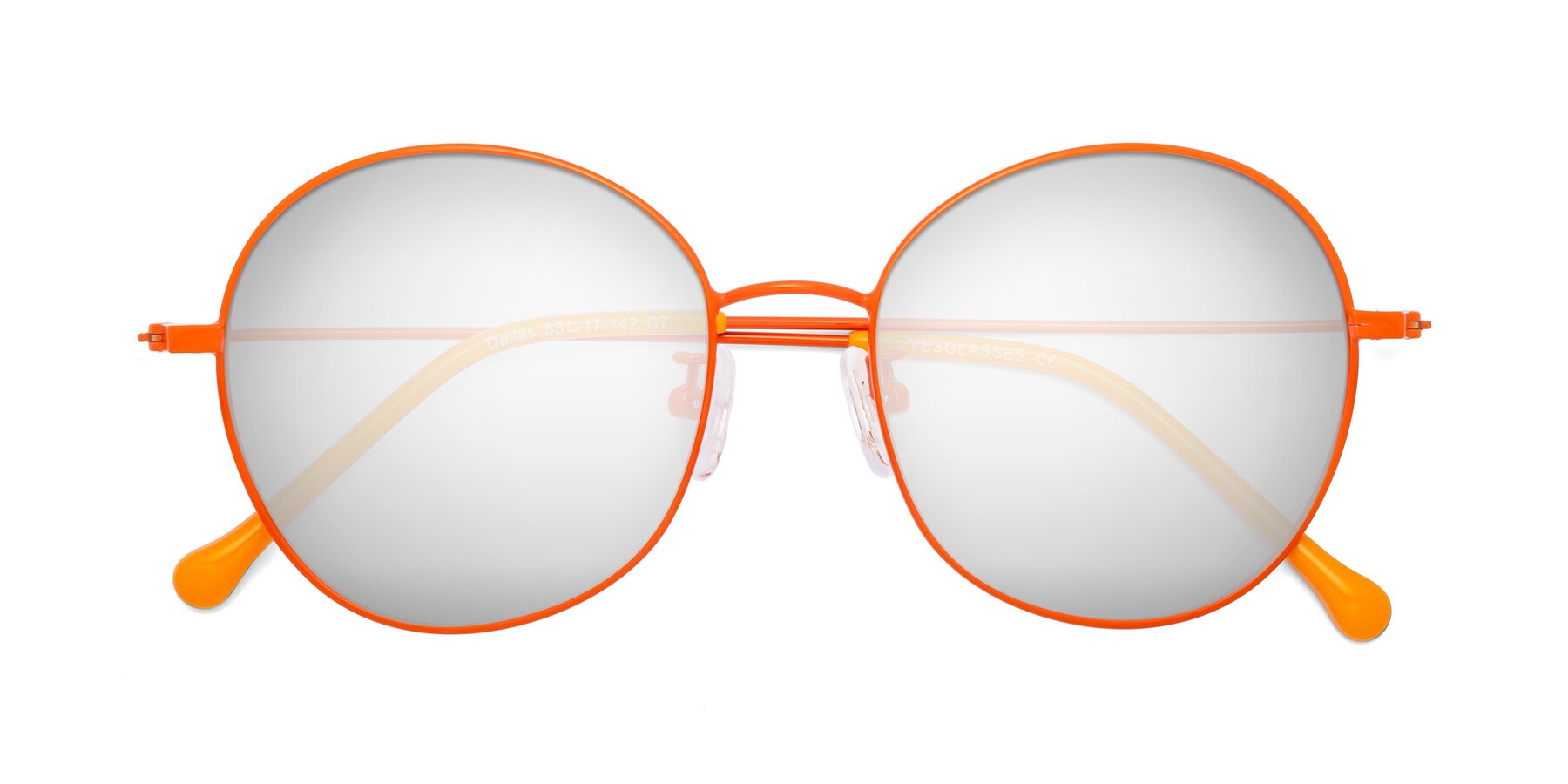 Folded Front of Dallas in Orange with Silver Mirrored Lenses