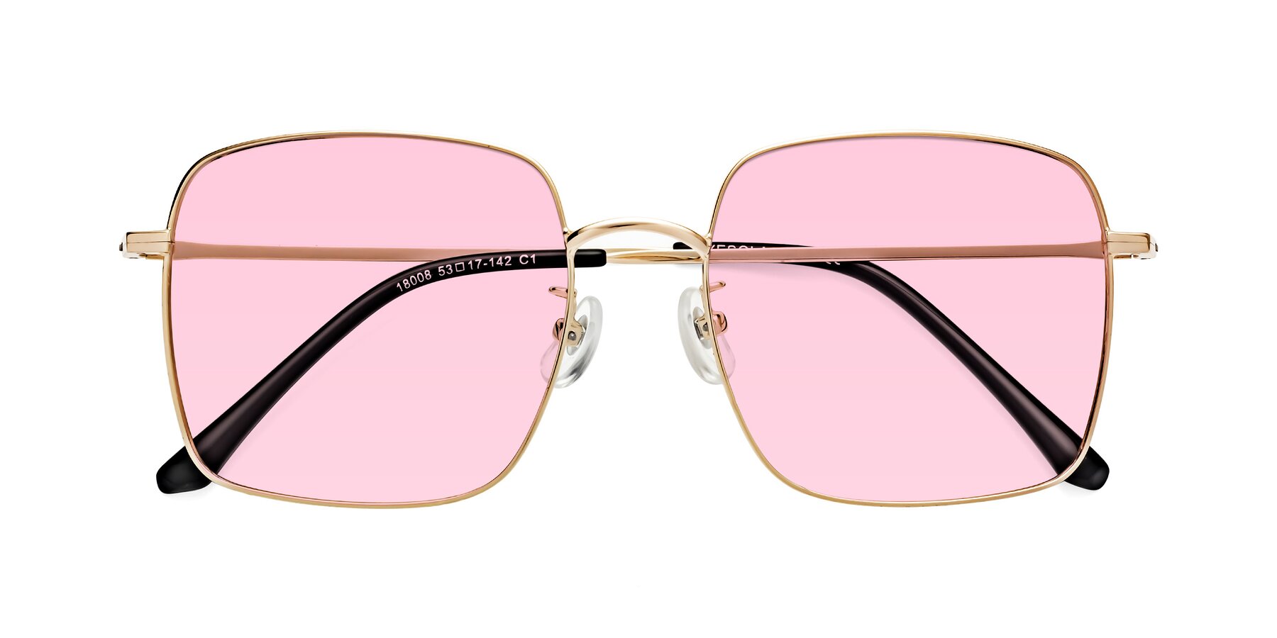 Folded Front of Billie in Gold with Light Pink Tinted Lenses