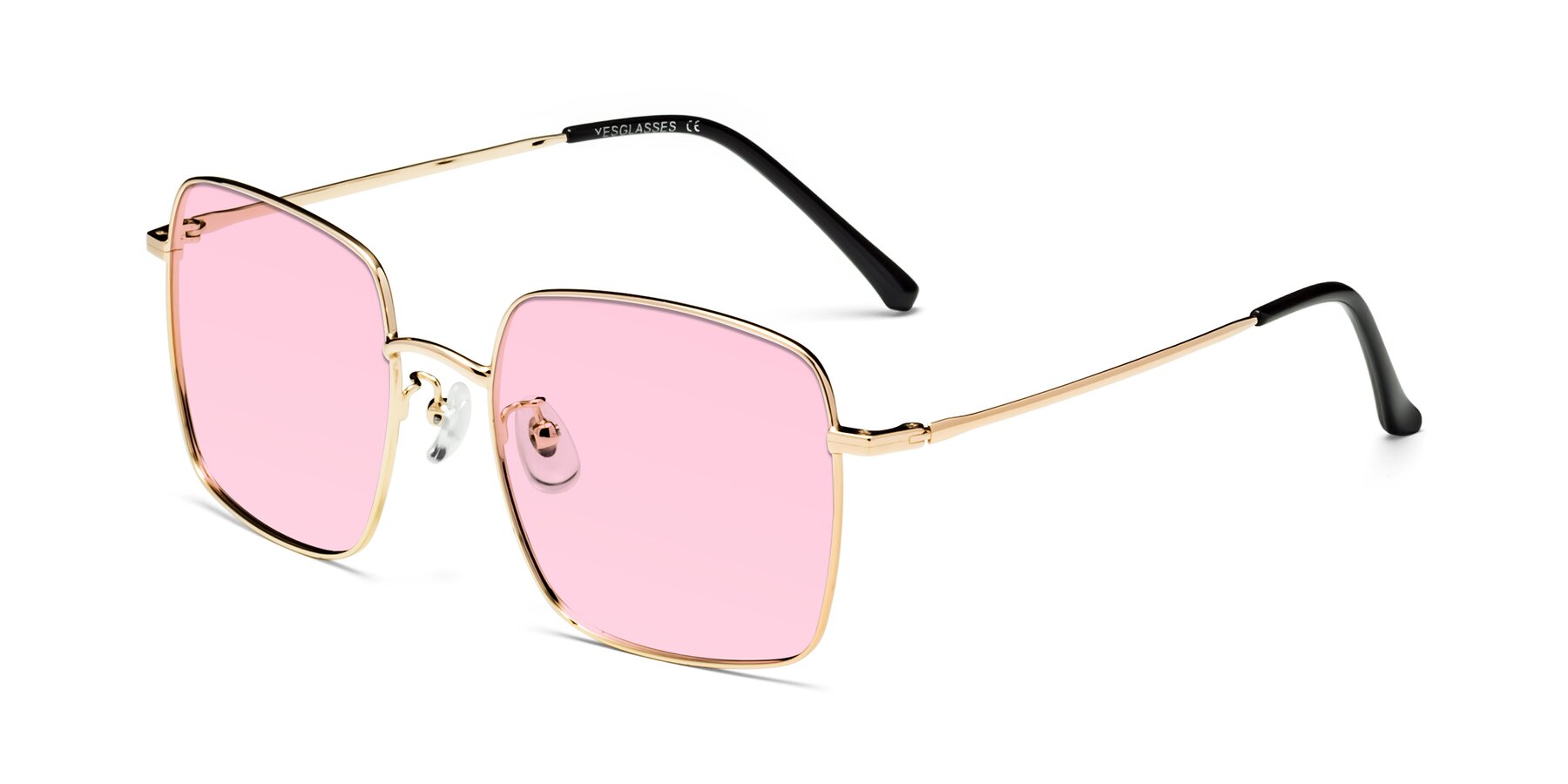 Angle of Billie in Gold with Light Pink Tinted Lenses