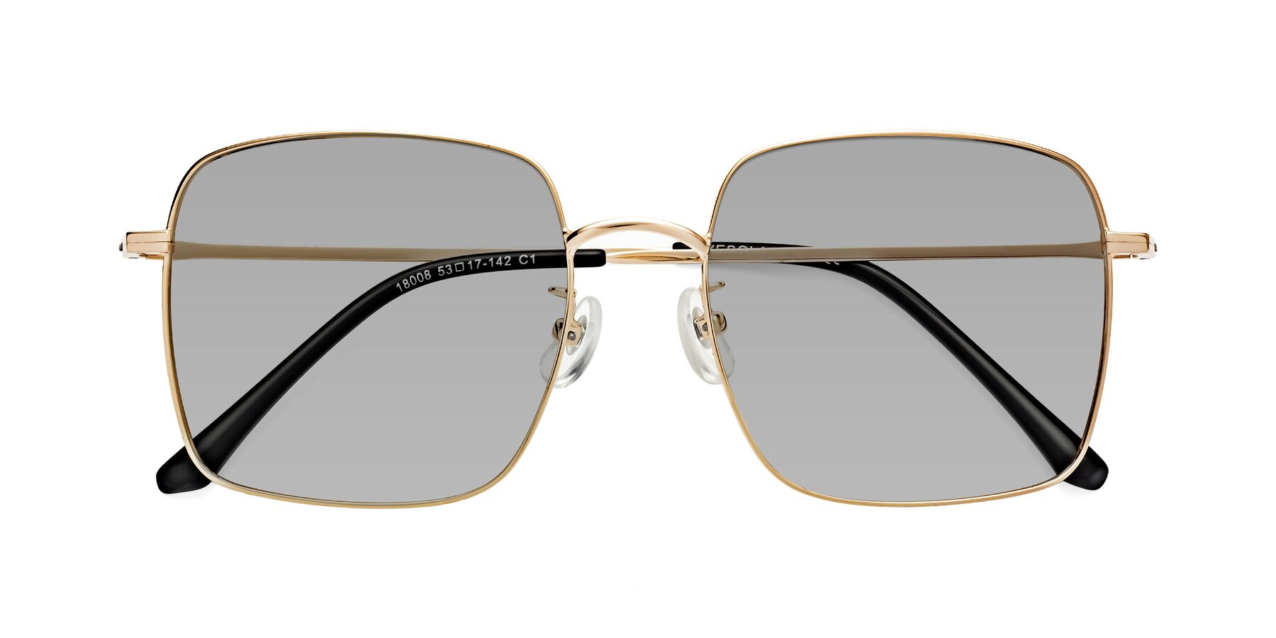 Folded Front of Billie in Gold with Light Gray Tinted Lenses