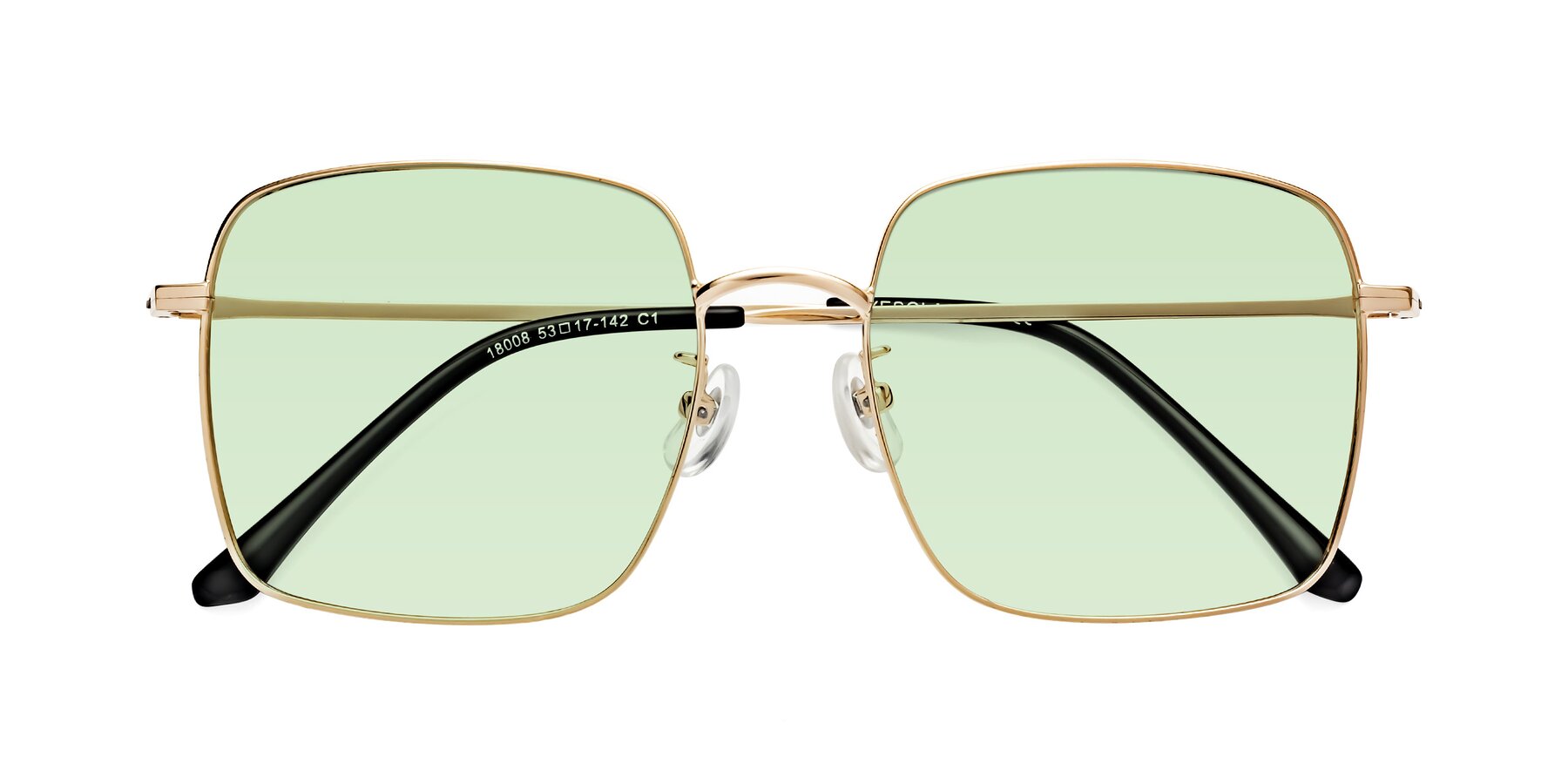 Folded Front of Billie in Gold with Light Green Tinted Lenses