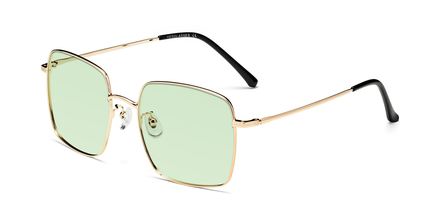 Angle of Billie in Gold with Light Green Tinted Lenses