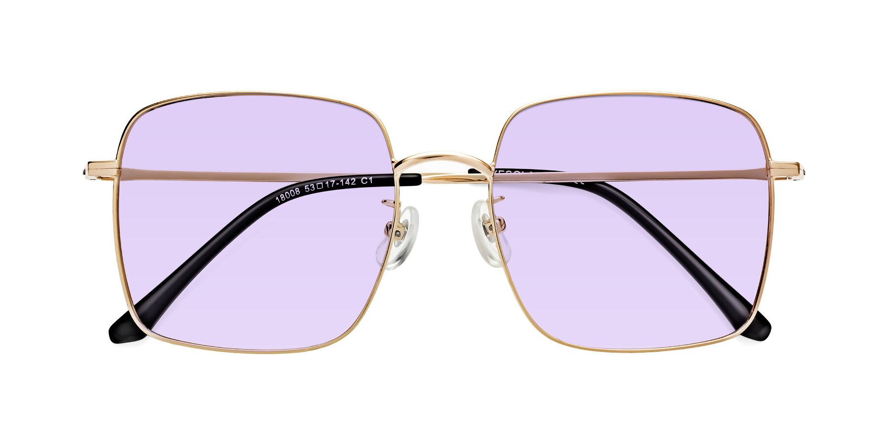 Folded Front of Billie in Gold with Light Purple Tinted Lenses