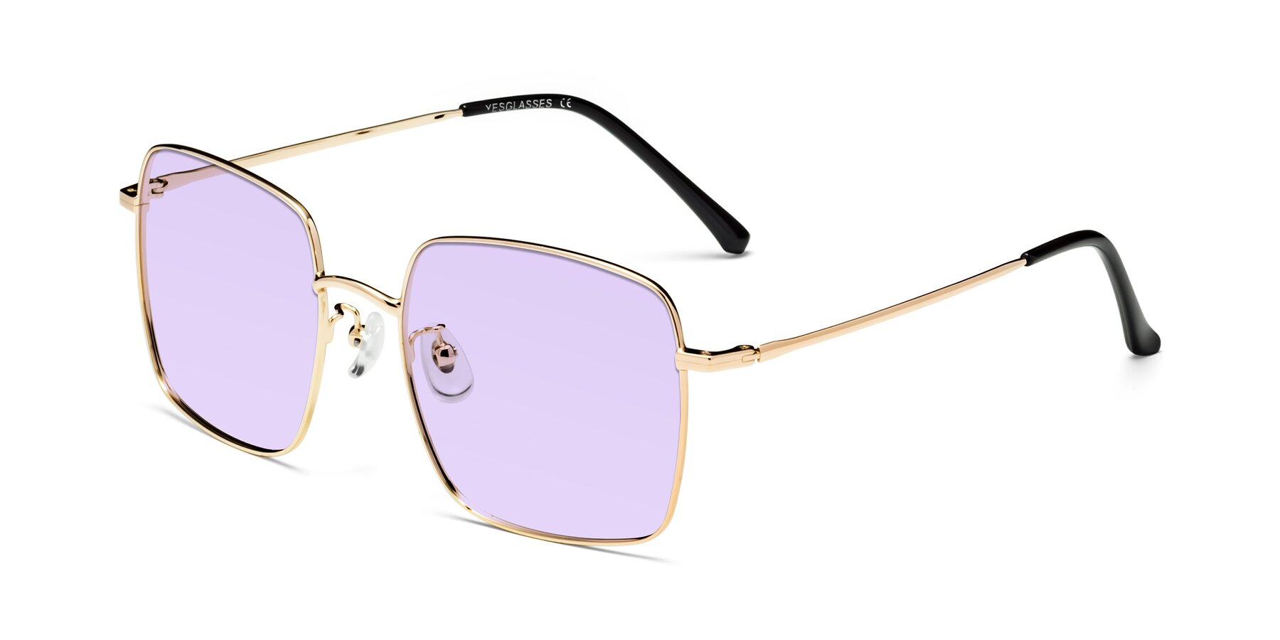 Angle of Billie in Gold with Light Purple Tinted Lenses