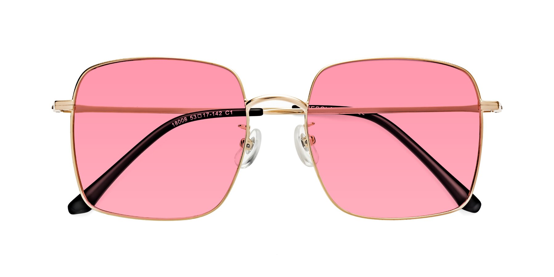 Folded Front of Billie in Gold with Pink Tinted Lenses