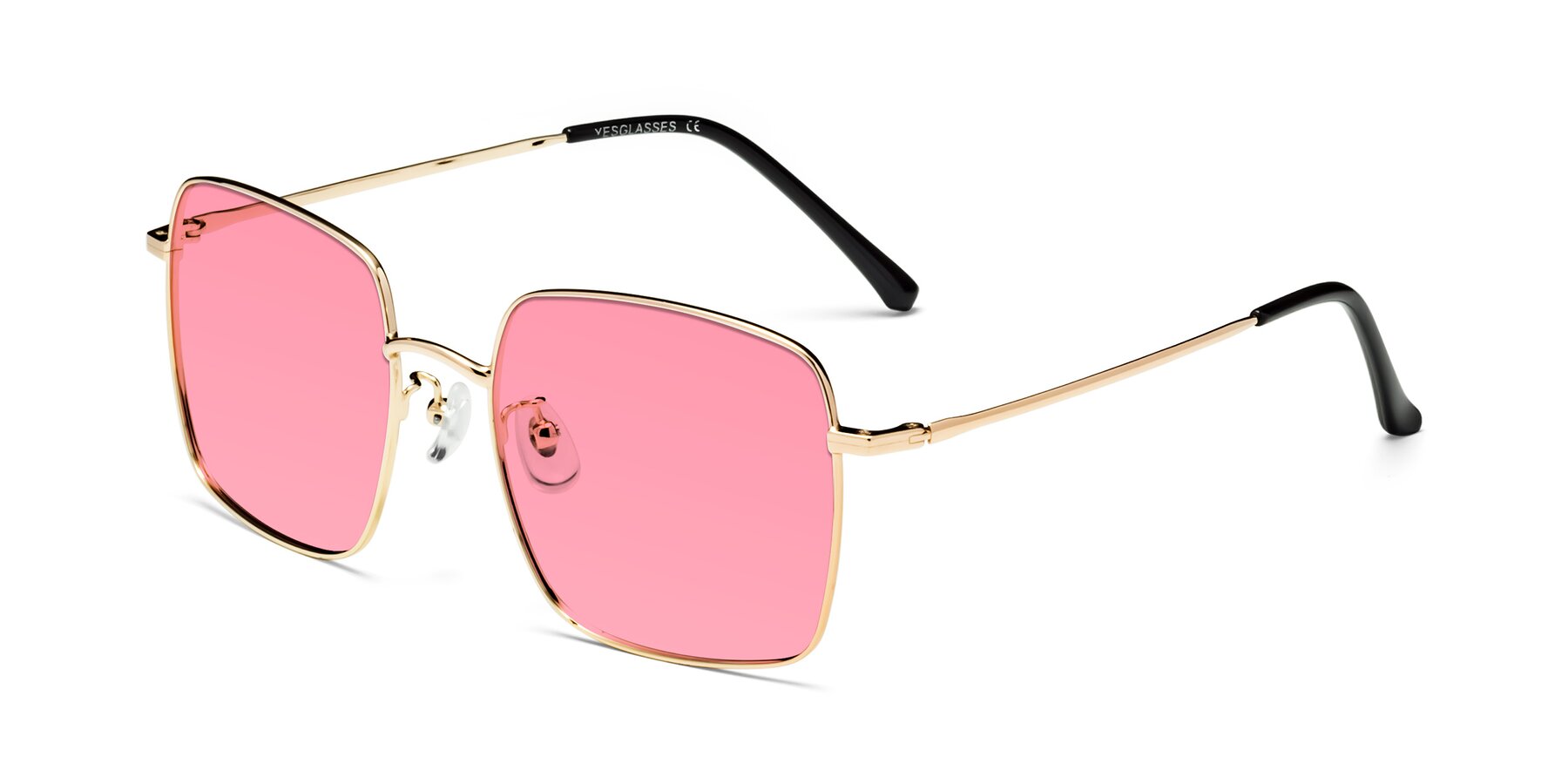 Angle of Billie in Gold with Pink Tinted Lenses