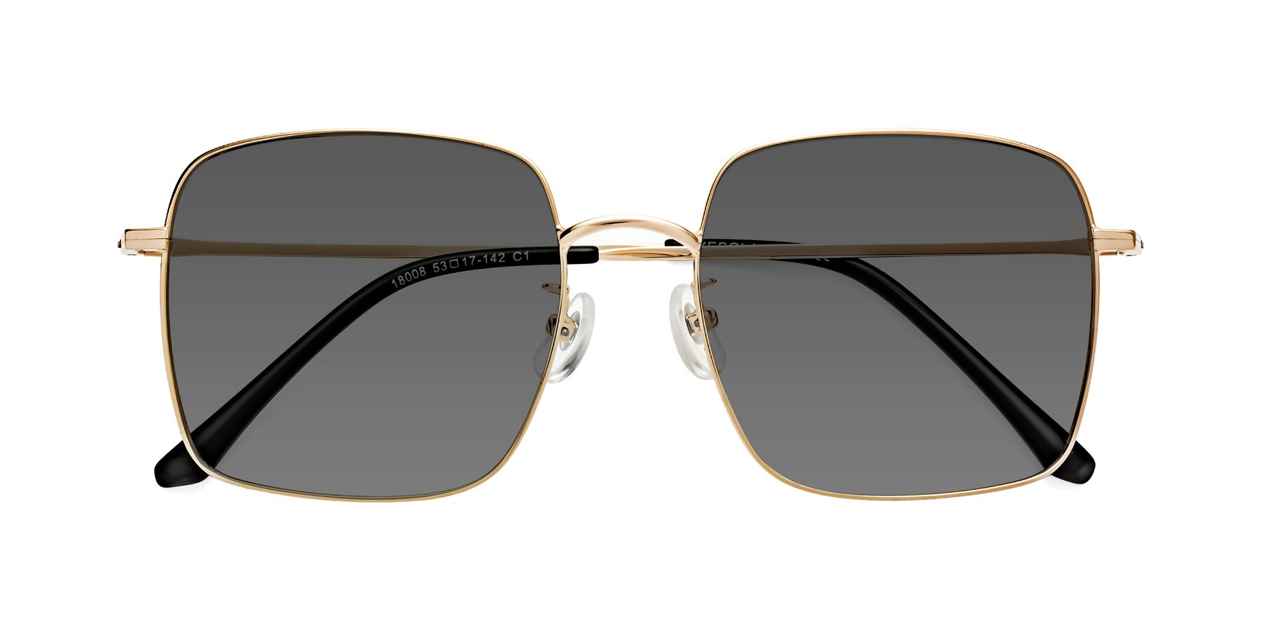 Folded Front of Billie in Gold with Medium Gray Tinted Lenses