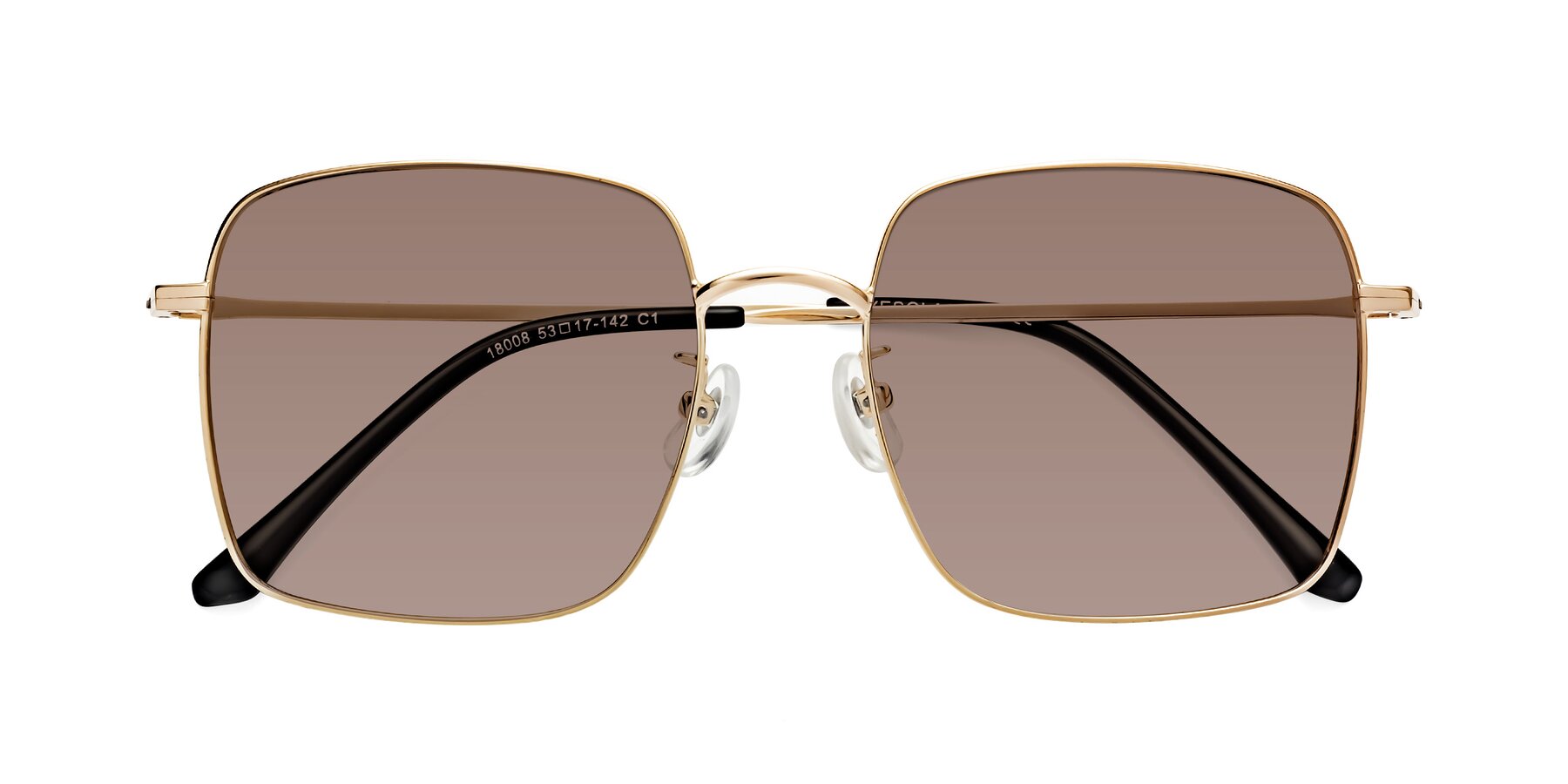 Folded Front of Billie in Gold with Medium Brown Tinted Lenses