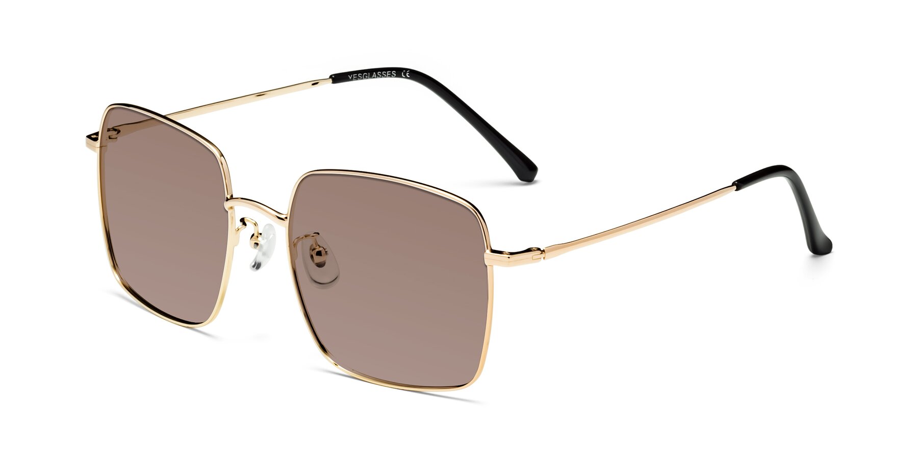 Angle of Billie in Gold with Medium Brown Tinted Lenses