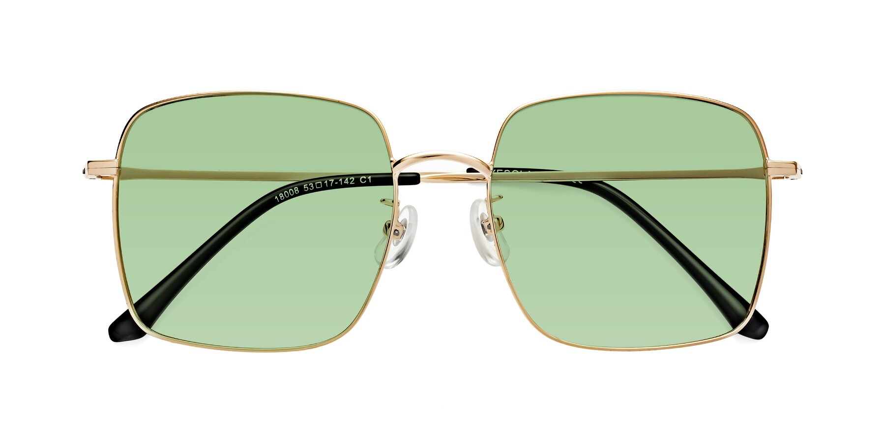 Folded Front of Billie in Gold with Medium Green Tinted Lenses