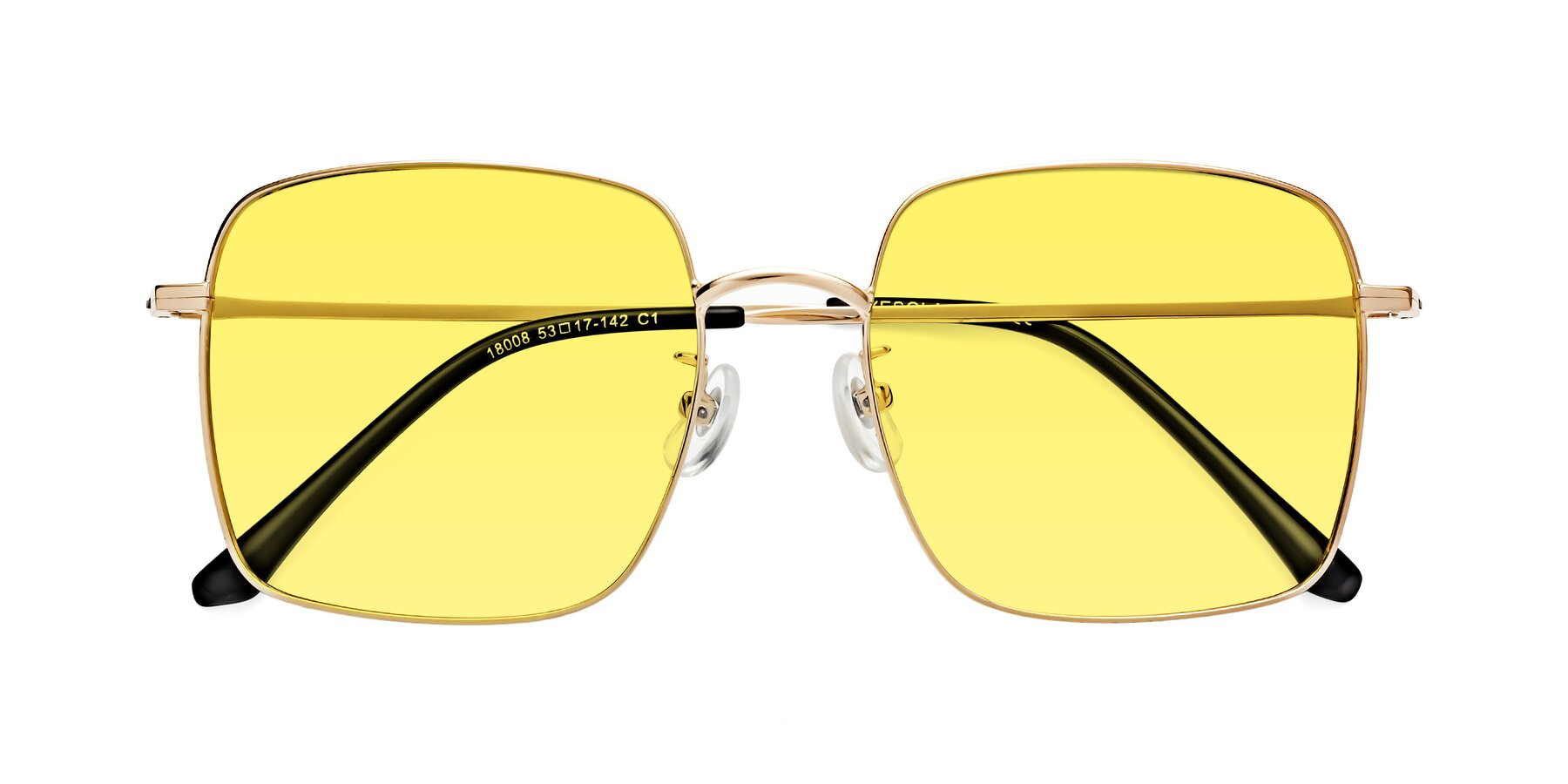 Folded Front of Billie in Gold with Medium Yellow Tinted Lenses