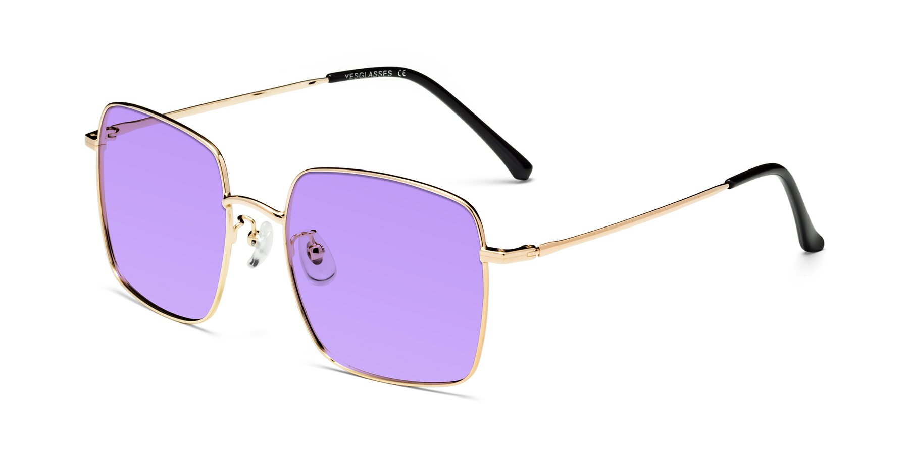 Angle of Billie in Gold with Medium Purple Tinted Lenses