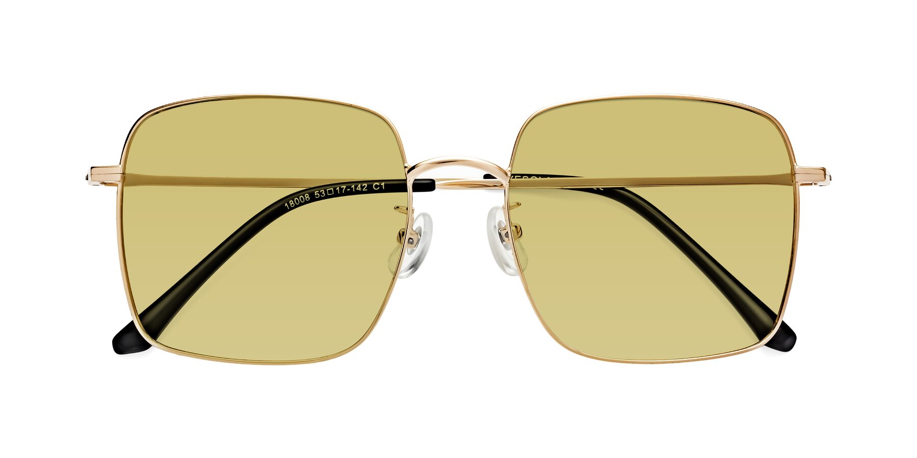 Folded Front of Billie in Gold with Medium Champagne Tinted Lenses