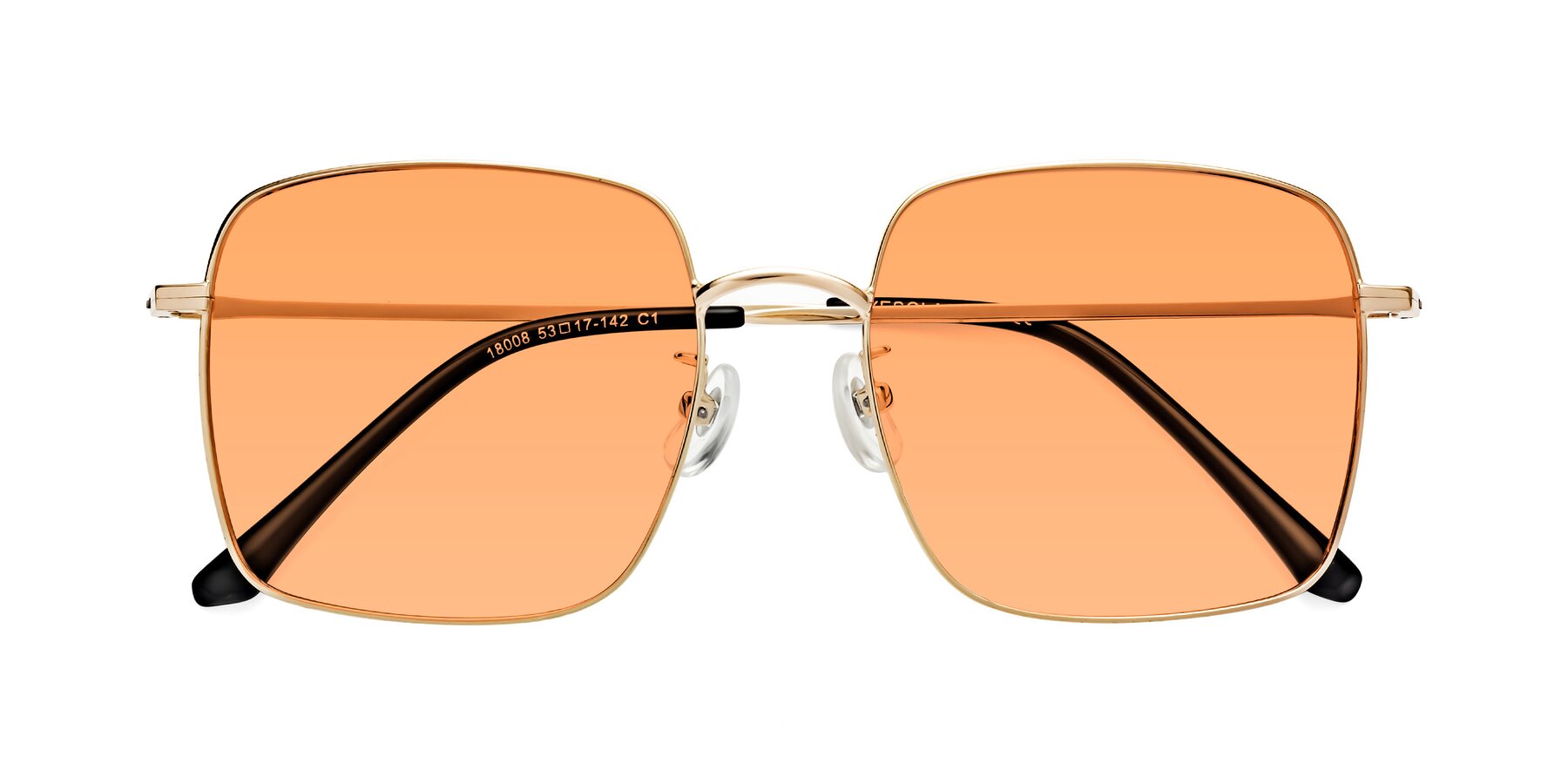 Folded Front of Billie in Gold with Medium Orange Tinted Lenses