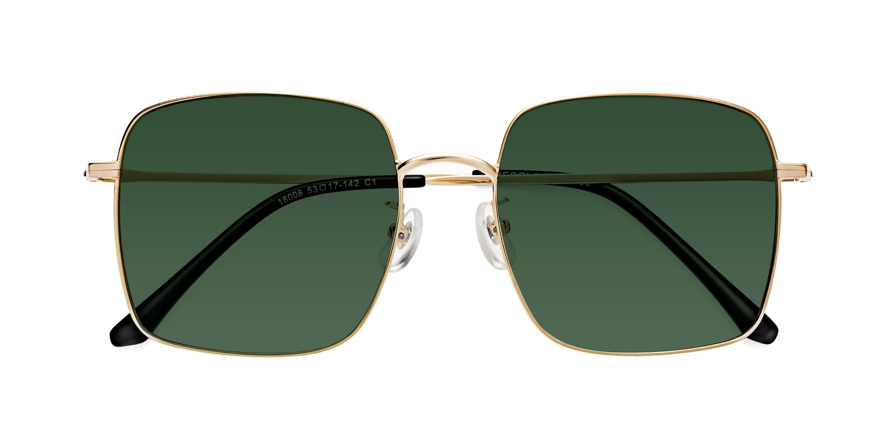 Folded Front of Billie in Gold with Green Tinted Lenses