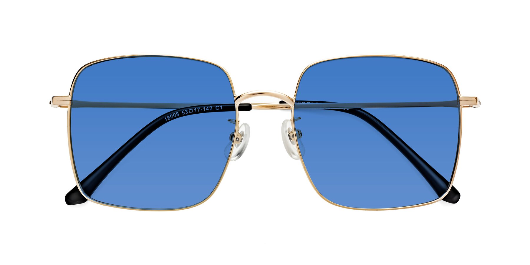 Folded Front of Billie in Gold with Blue Tinted Lenses