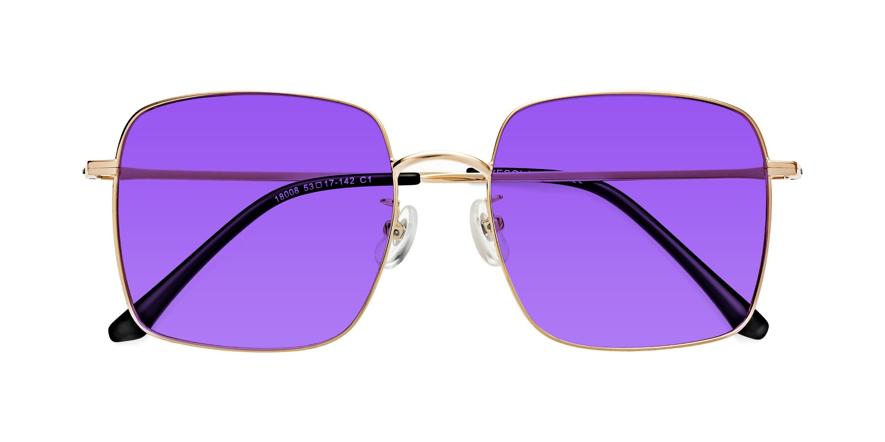 Folded Front of Billie in Gold with Purple Tinted Lenses