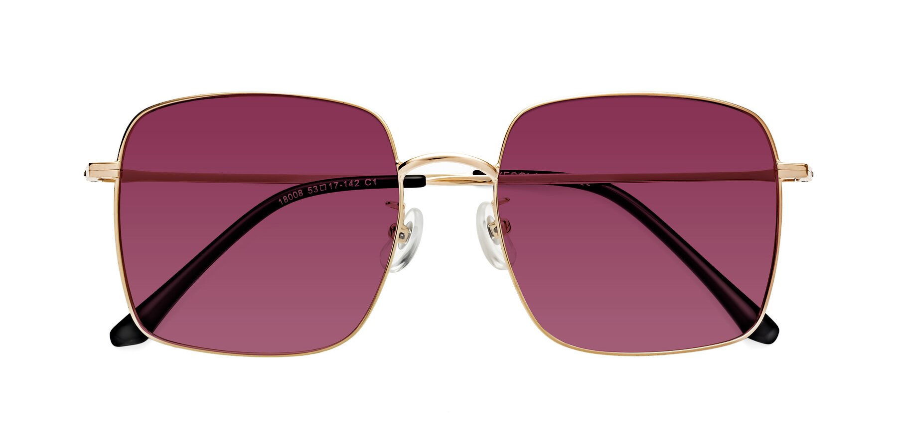 Folded Front of Billie in Gold with Wine Tinted Lenses