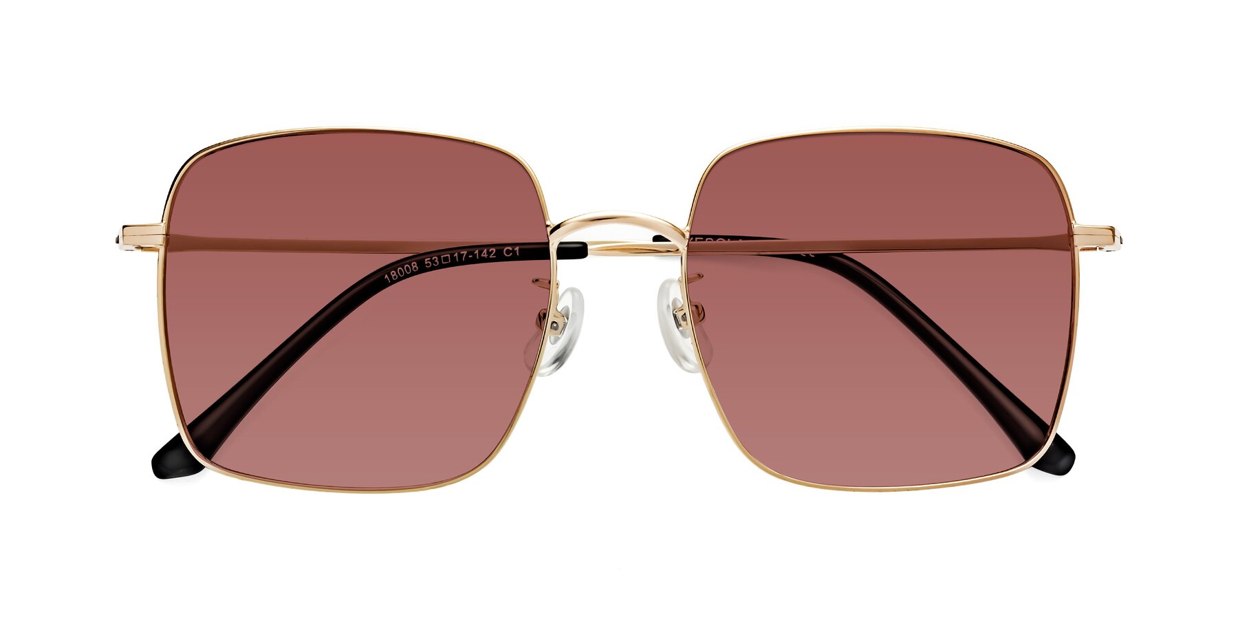 Folded Front of Billie in Gold with Garnet Tinted Lenses