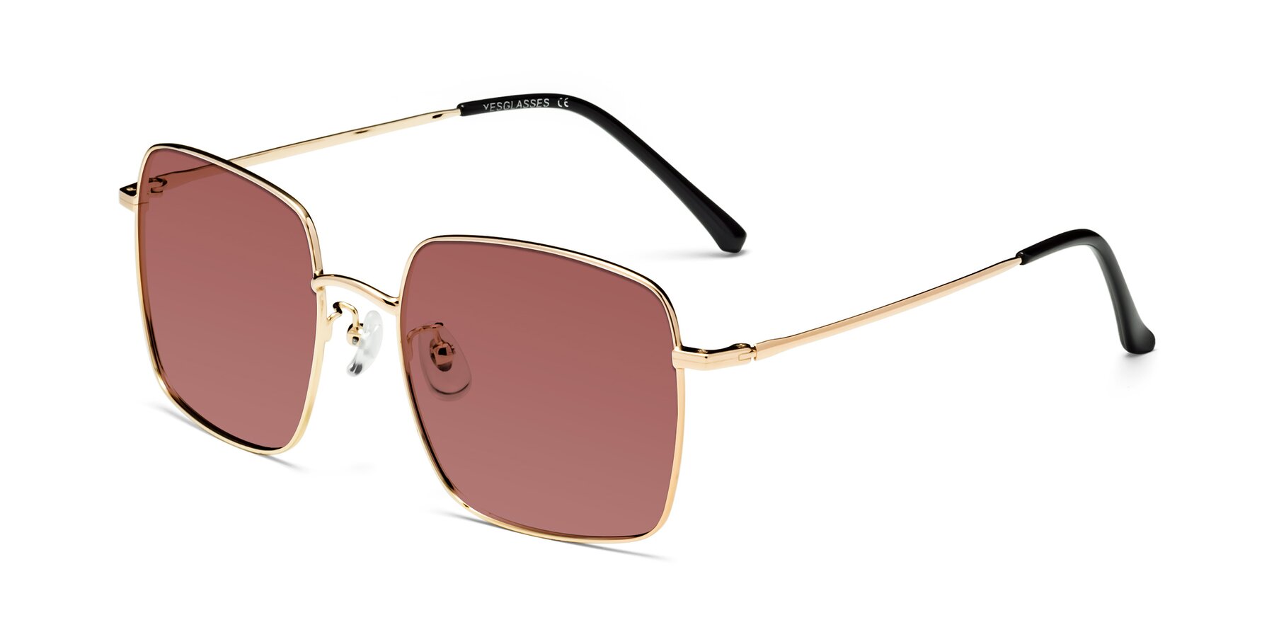 Angle of Billie in Gold with Garnet Tinted Lenses