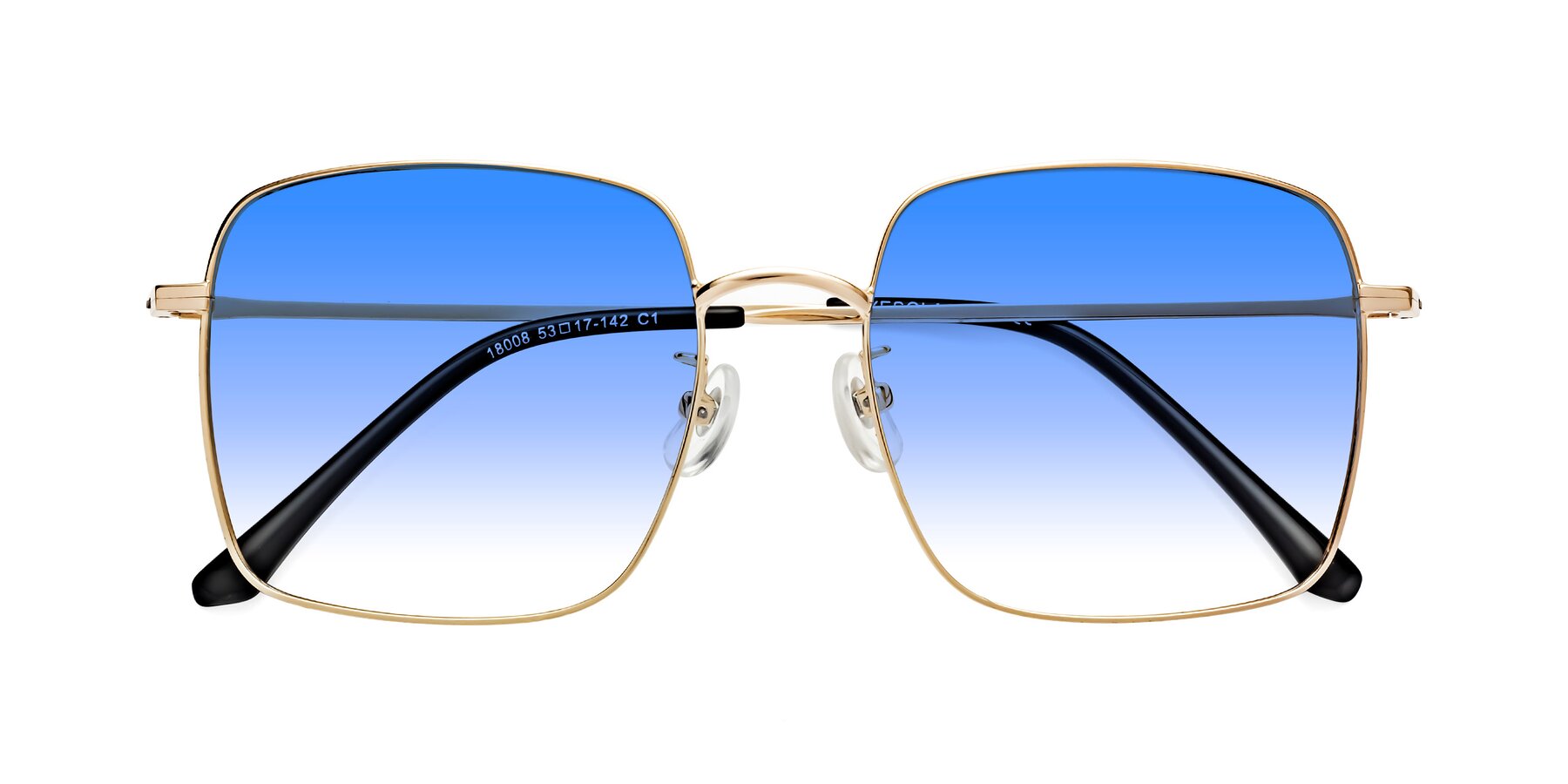 Folded Front of Billie in Gold with Blue Gradient Lenses