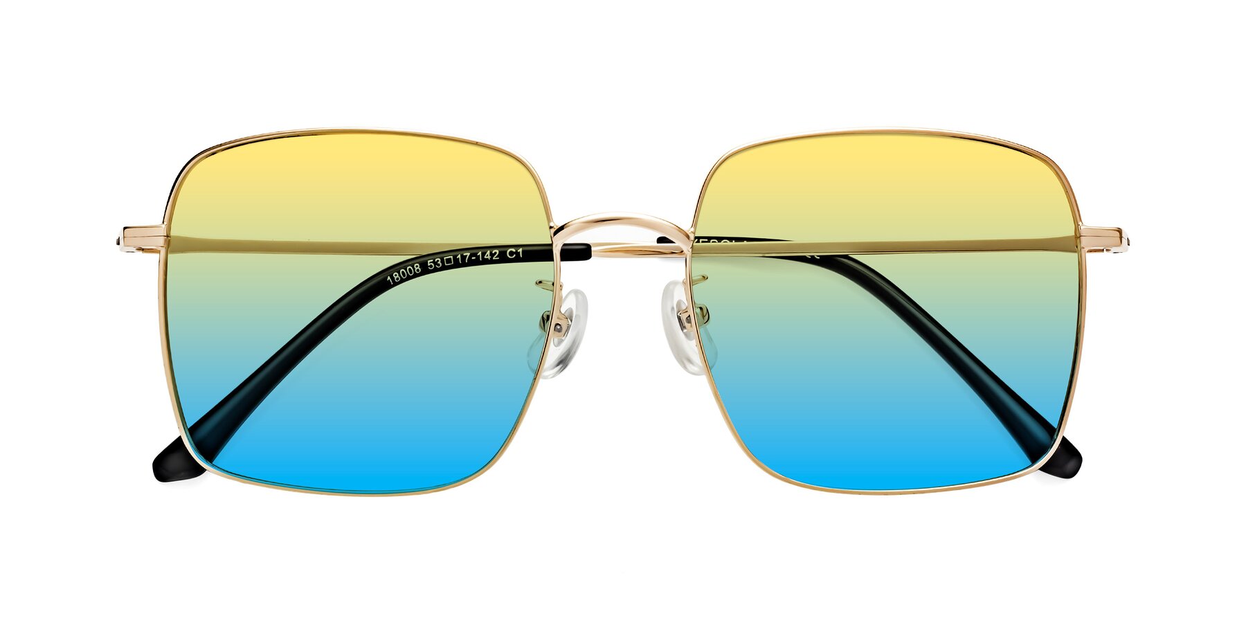 Folded Front of Billie in Gold with Yellow / Blue Gradient Lenses