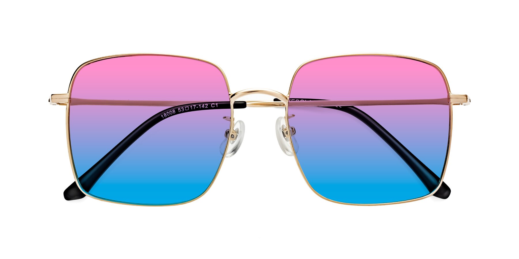 Folded Front of Billie in Gold with Pink / Blue Gradient Lenses