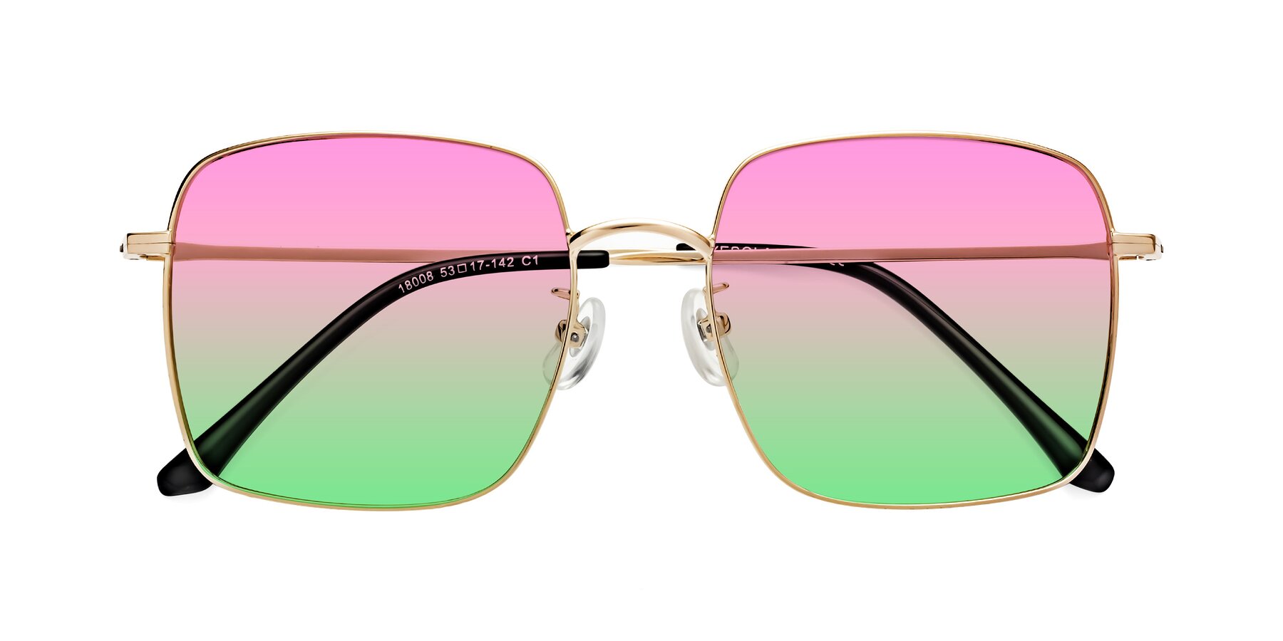 Folded Front of Billie in Gold with Pink / Green Gradient Lenses